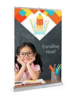 Premium wide base retractable banner stand with collapsible design