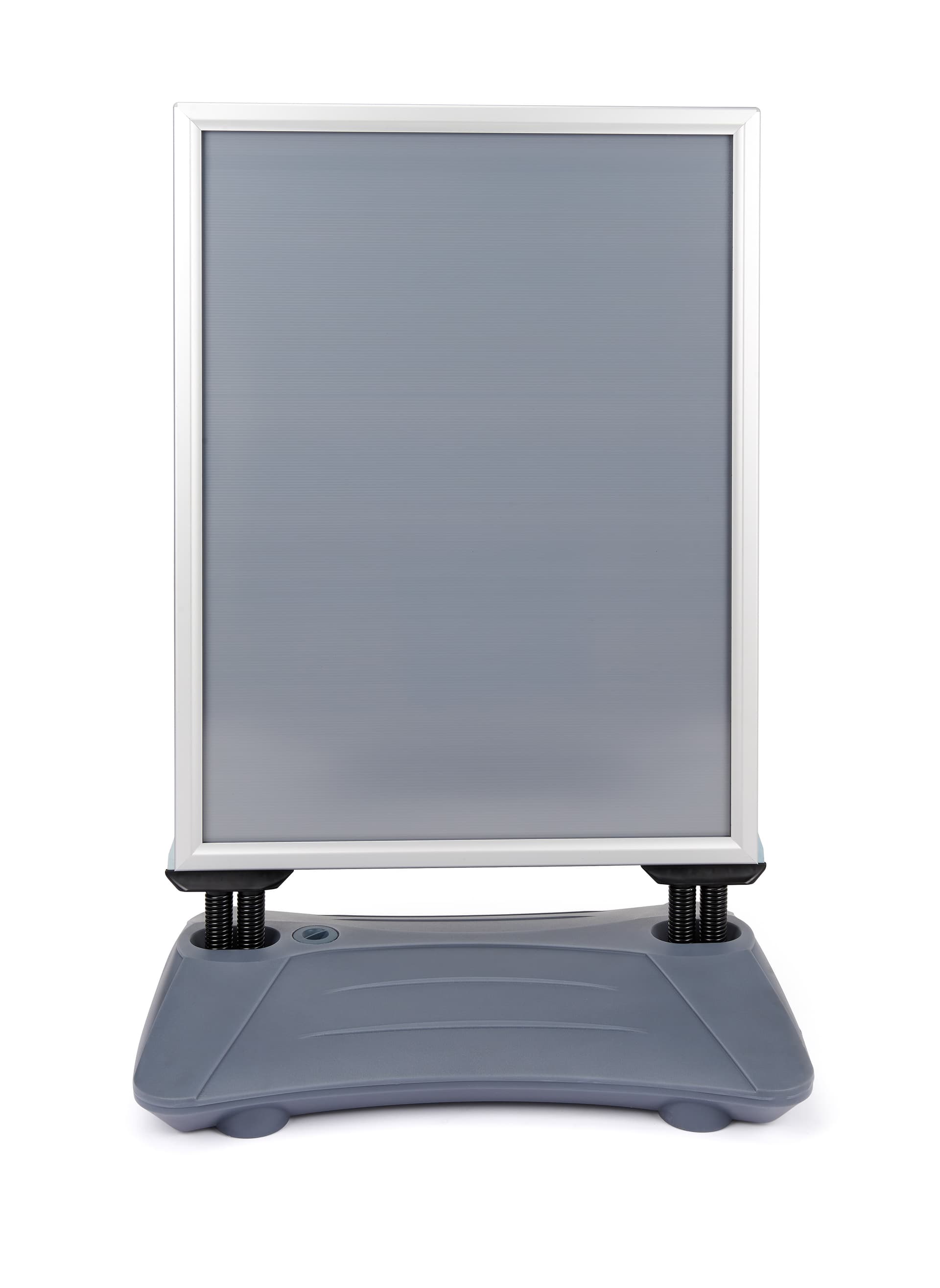 Sidewalk sign with heavy-weight water base and spring connectors 