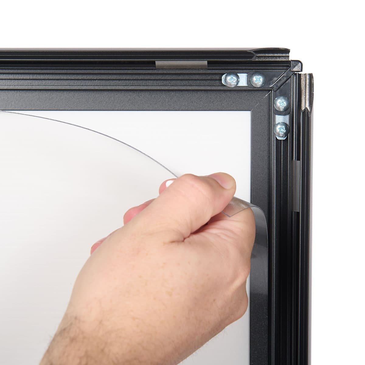 Outdoor sign includes a PVC protective lens to protect the graphics