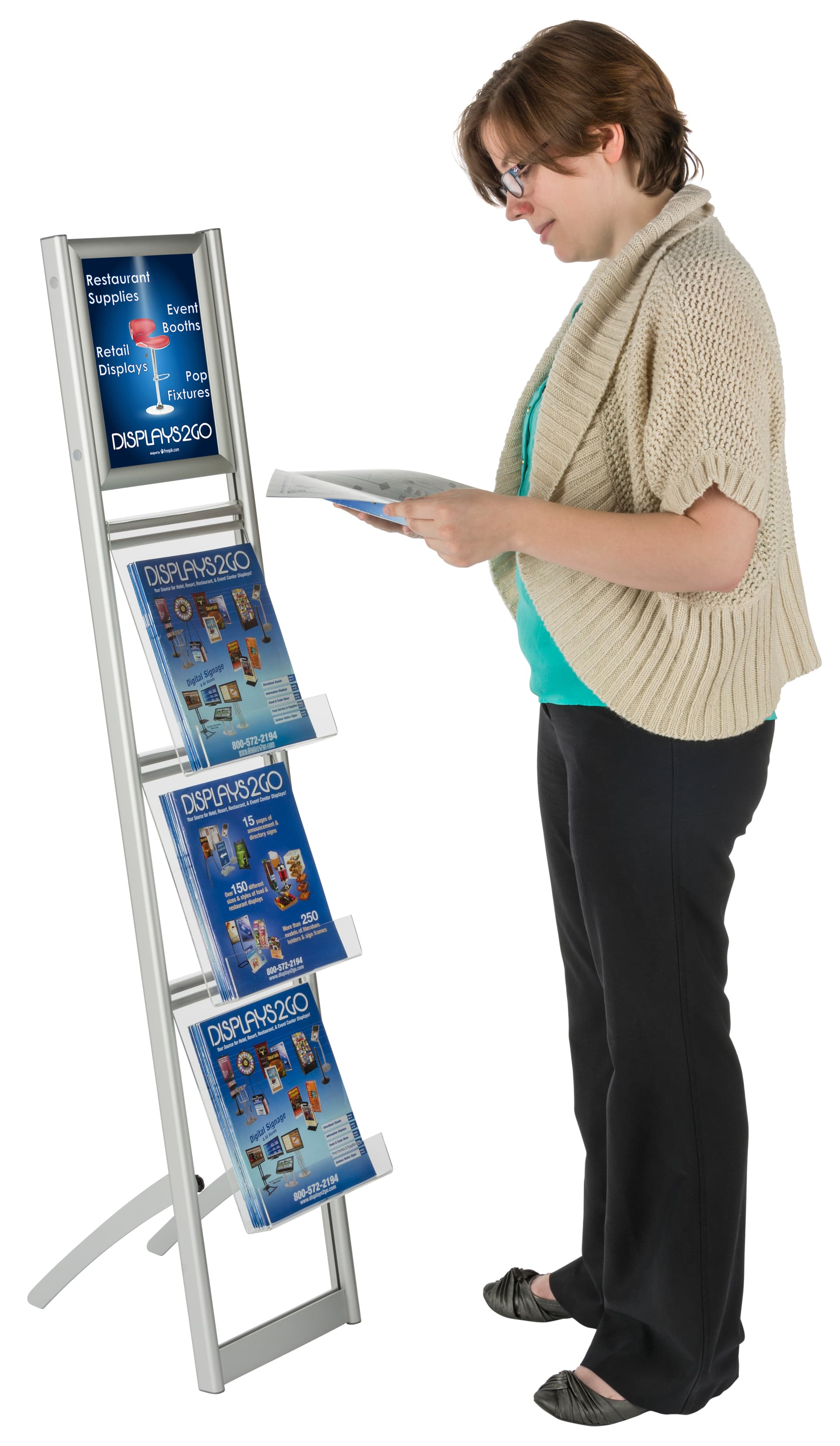 Collapsible Magazine Stand with Top Insert Sign Holder