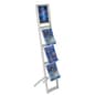 3-Tiered Metal Magazine Floor Stand, 8.5"w, Sign Holder, Carrying Bag - Silver