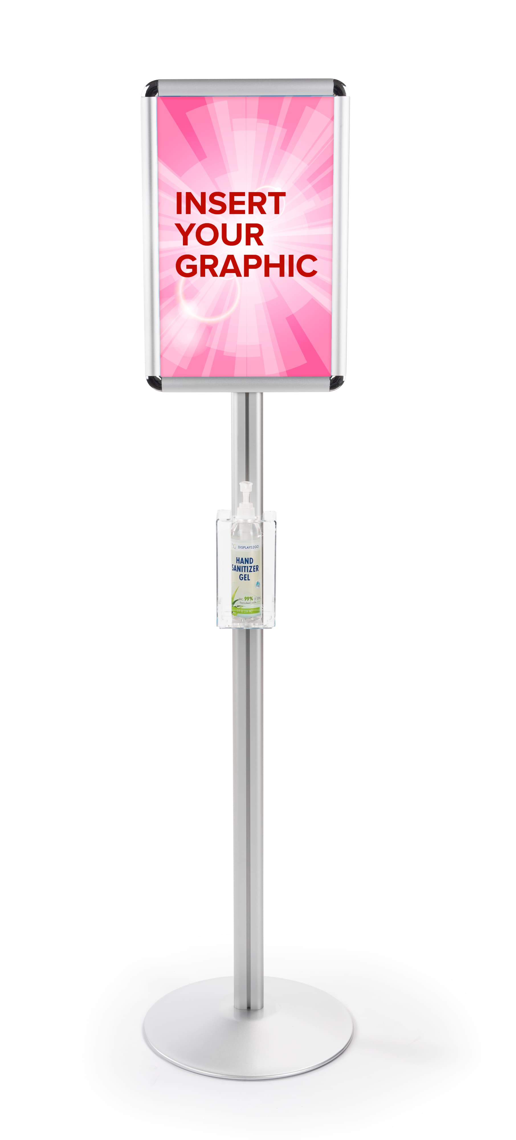 Insert your personalized graphic to this floor standing hand sanitizer holder