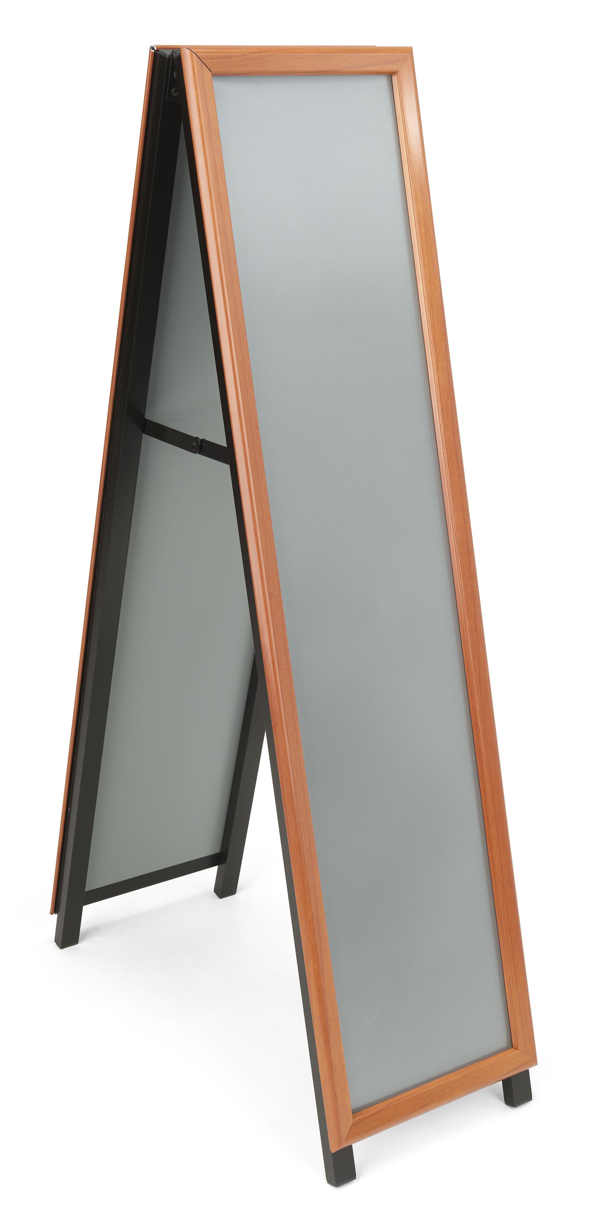 Dual sided A-frame for enticing patrons with sales and promotions