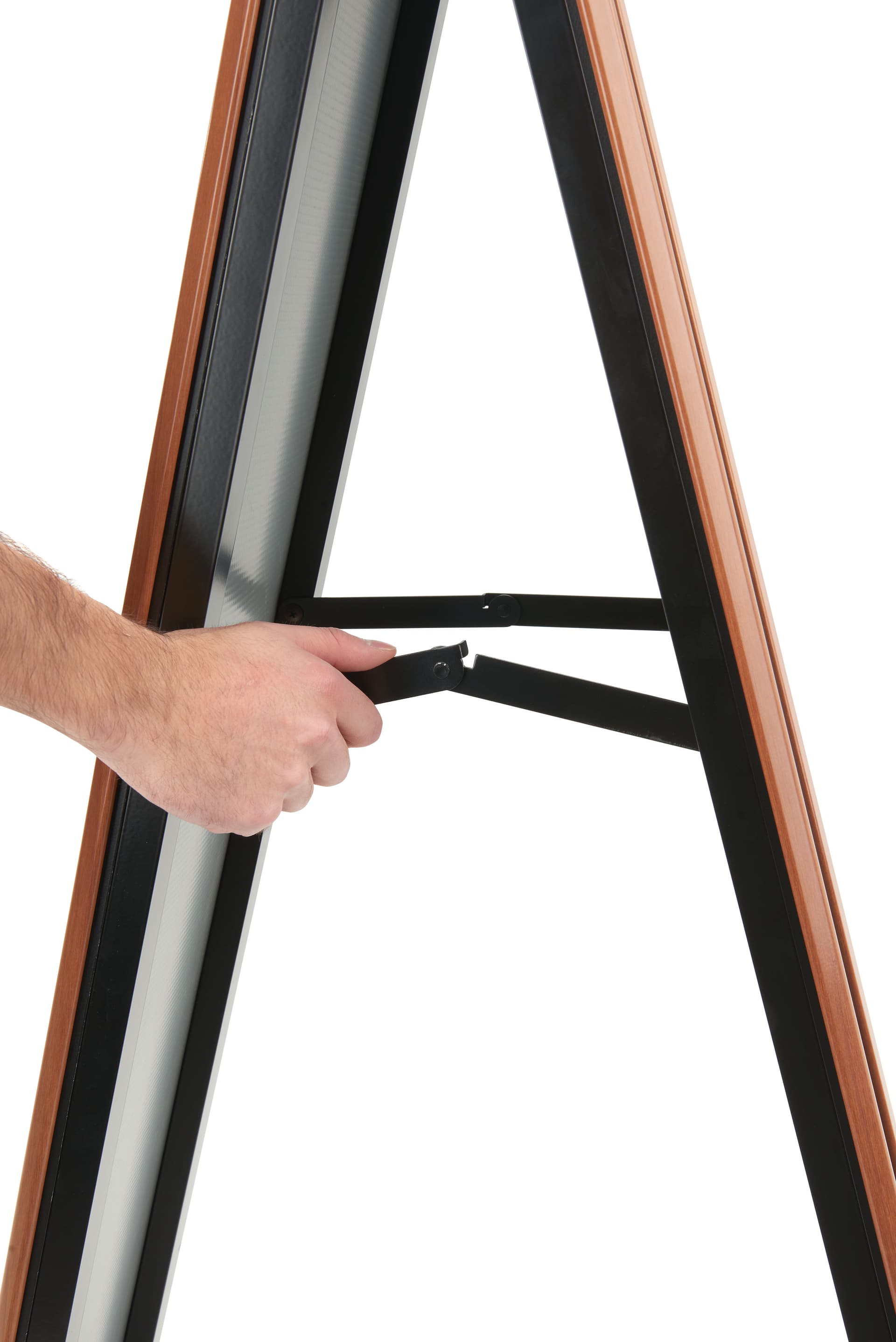 Sturdy A-frame sidewalk sign with locking spreader hardware to keep it securely in place
