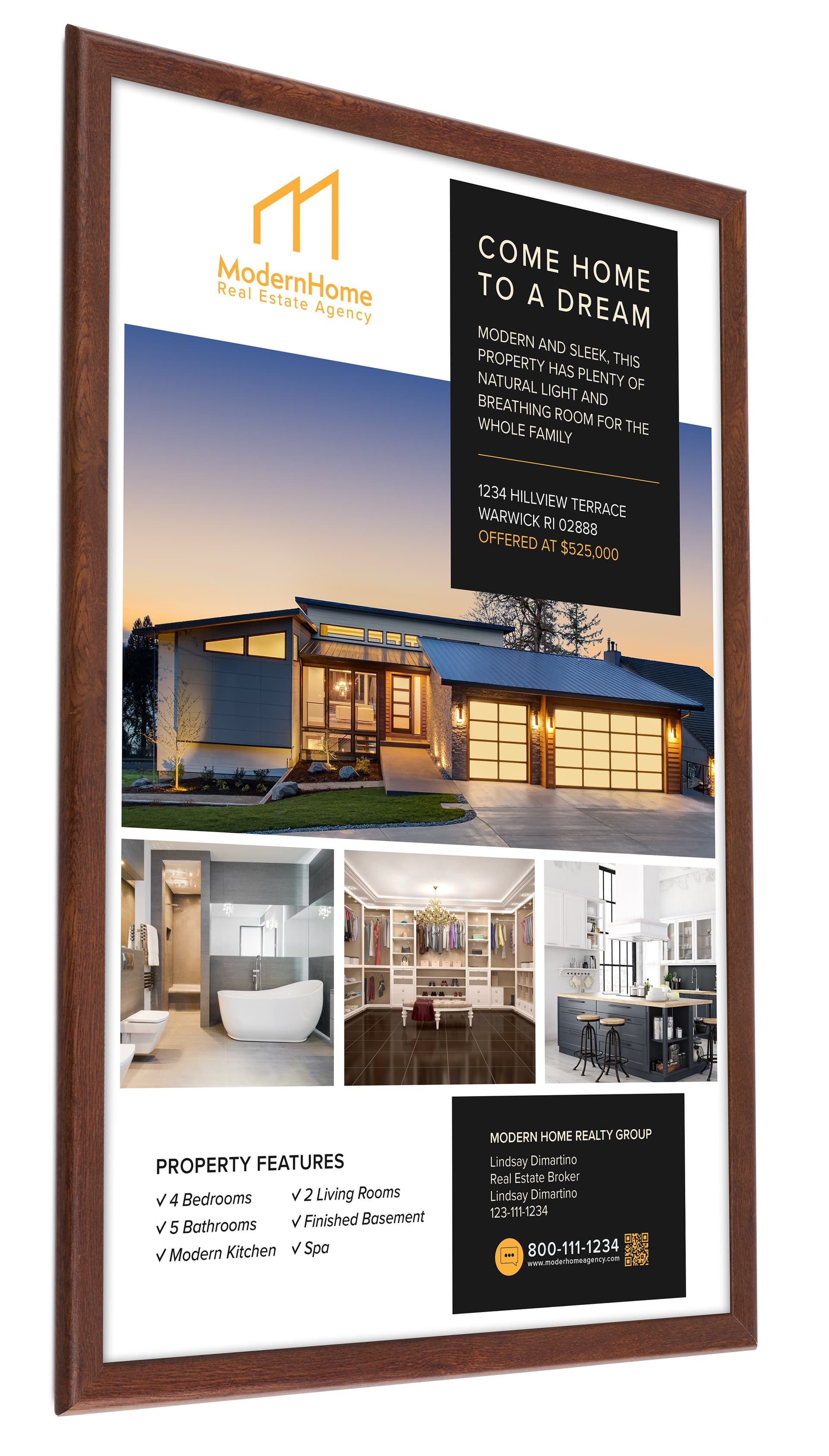 Wood effect wall snap poster frame includes non-glare protective lens 