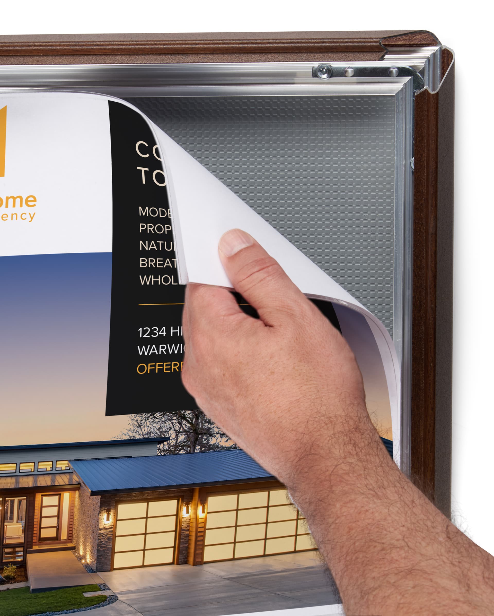 Wood effect wall snap poster frame with clear Lexan lens 