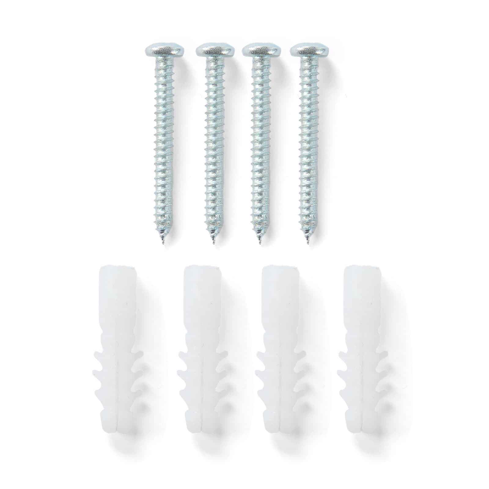 Snap frame kit includes four screws and wall anchors