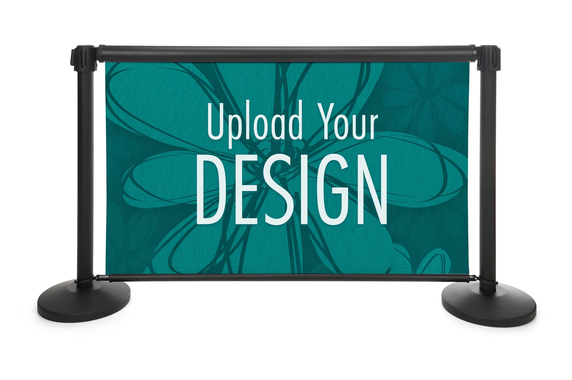 Double-sided retractable stanchion barrier with customizable artwork