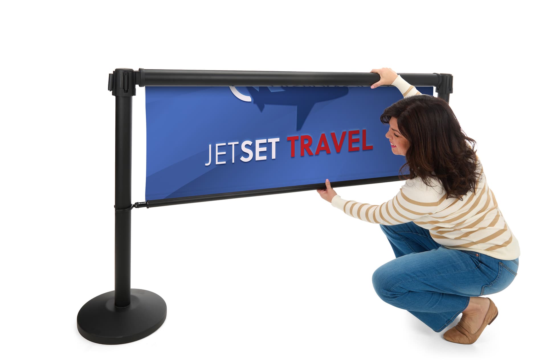 Double-sided retractable stanchion barrier for indoor use