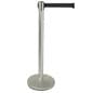QueuePole.Economy 41.5" Stanchion Post with 6.5' Black Retractable Belt - Silver