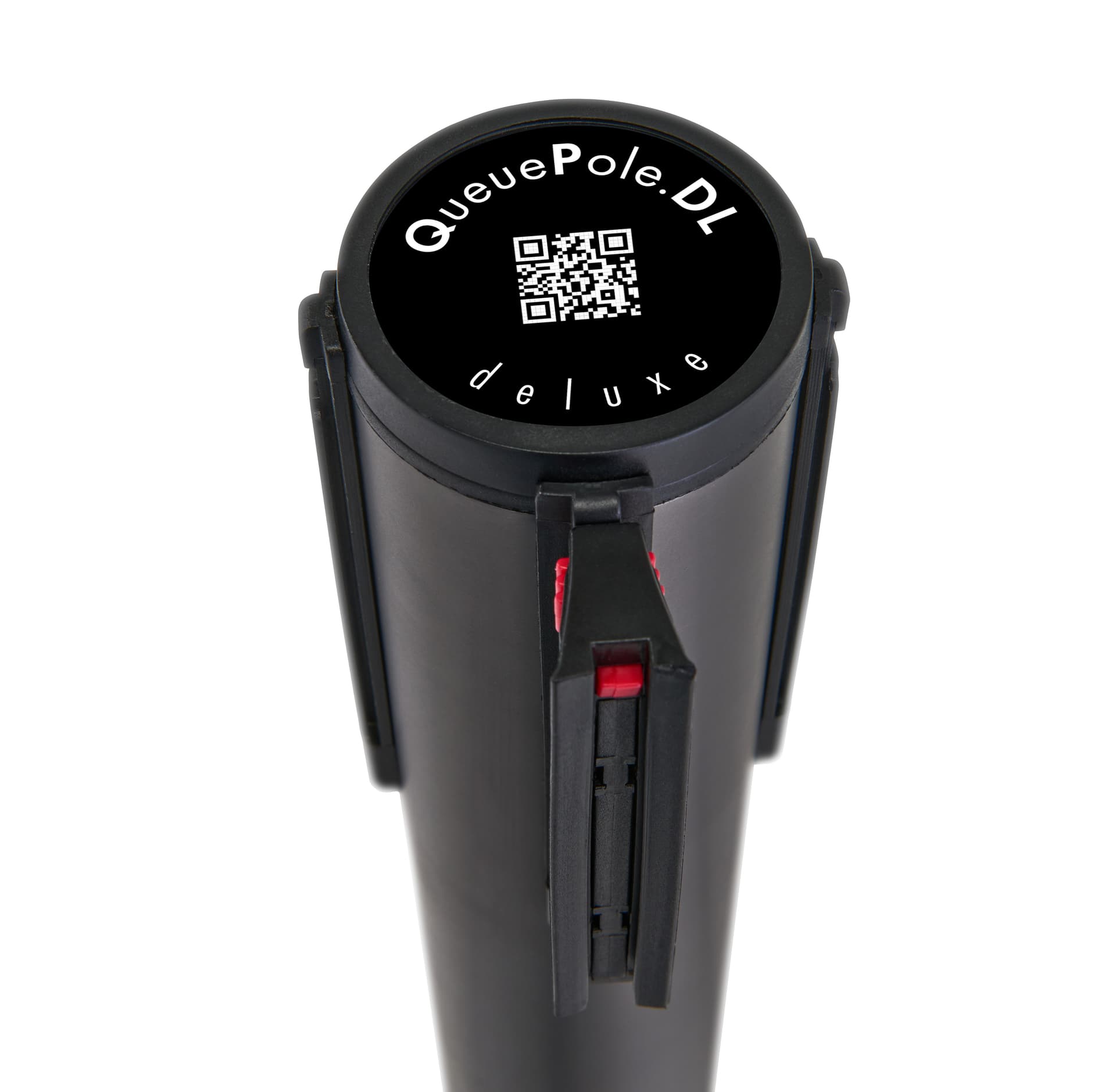 These retractable belt stanchions have a QueuePole.Deluxe cartridge