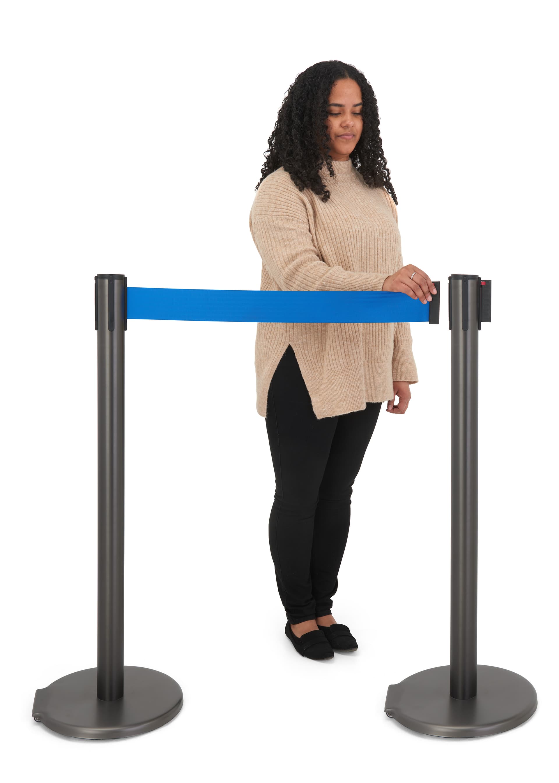 These retractable belt stanchions have an expandable belt