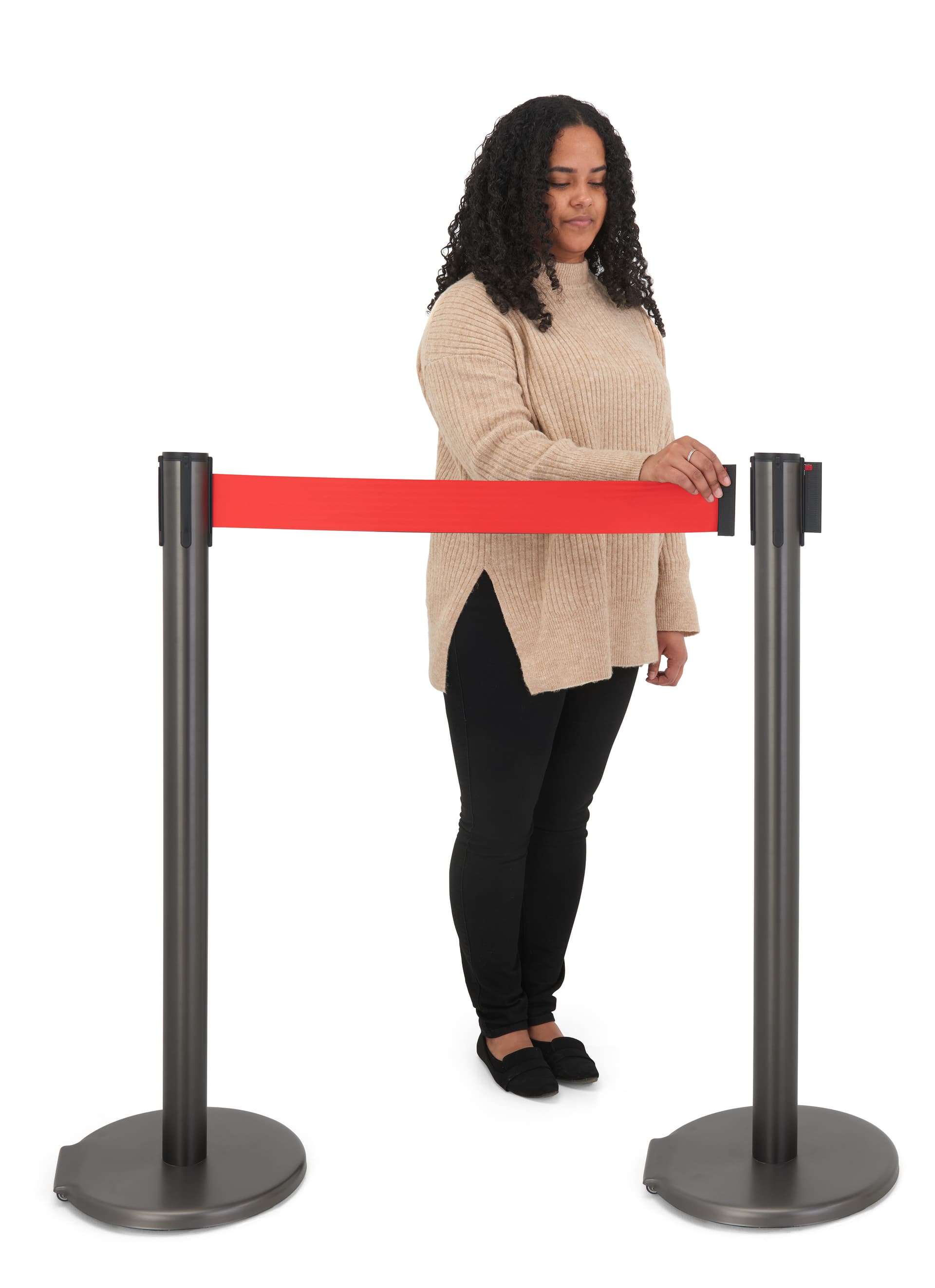 These retractable belt stanchions have a 10 feet long belt