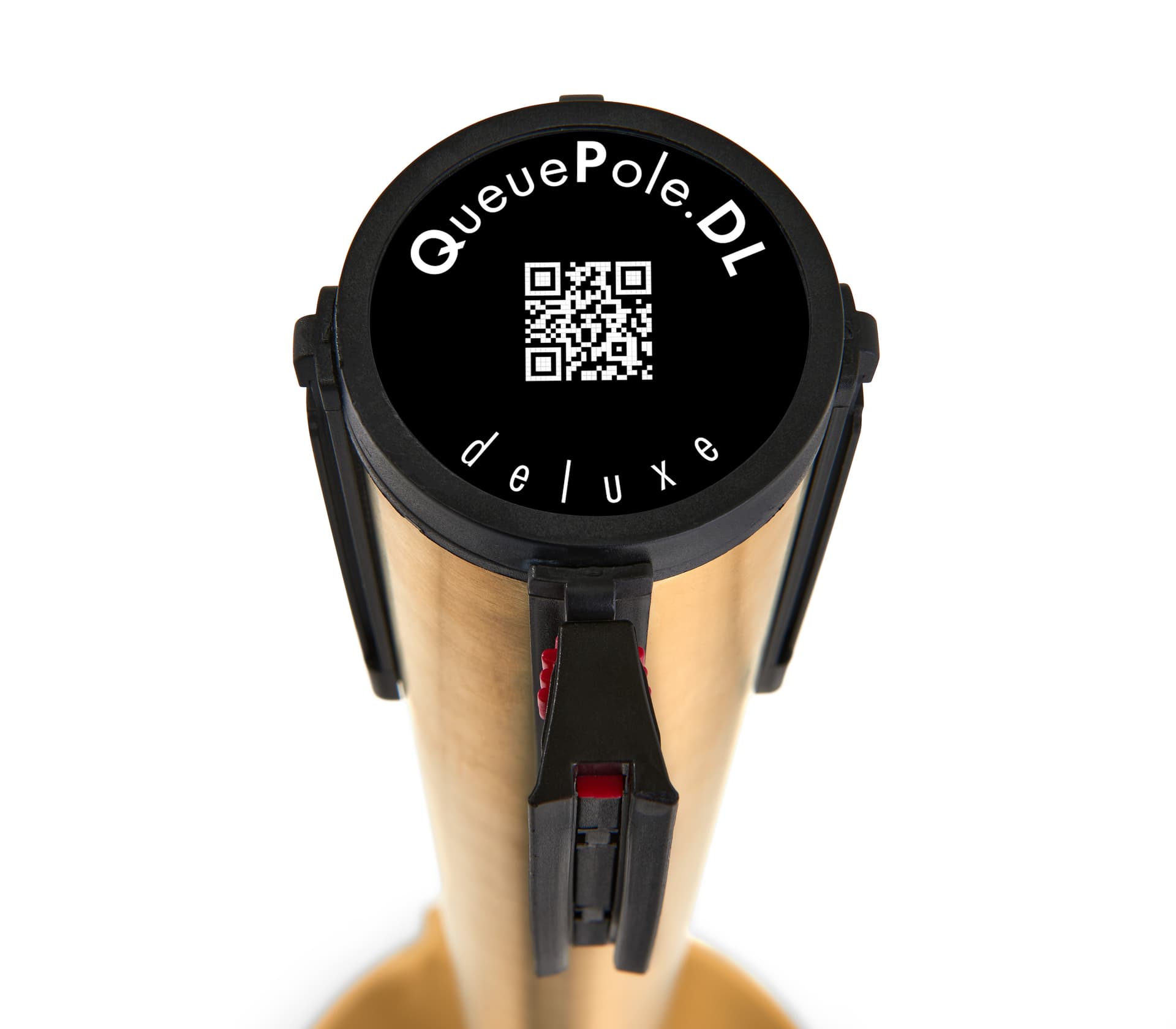 These retractable belt stanchions include the QueuePole.Deluxe cartridge 