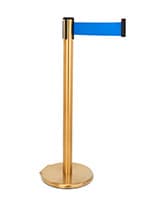 These retractable belt stanchions have blue nylon textile 