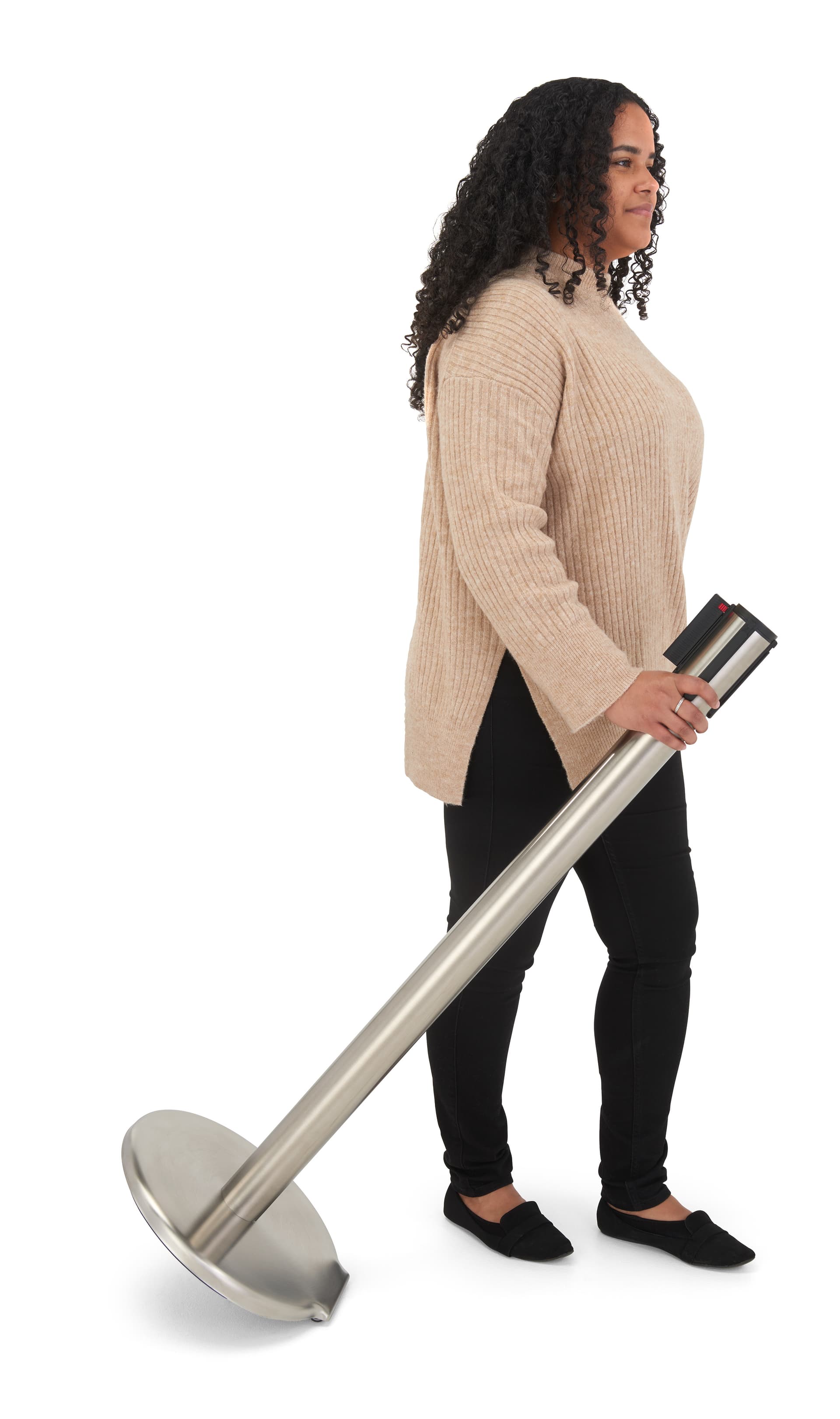 These retractable belt stanchions have a portable design 
