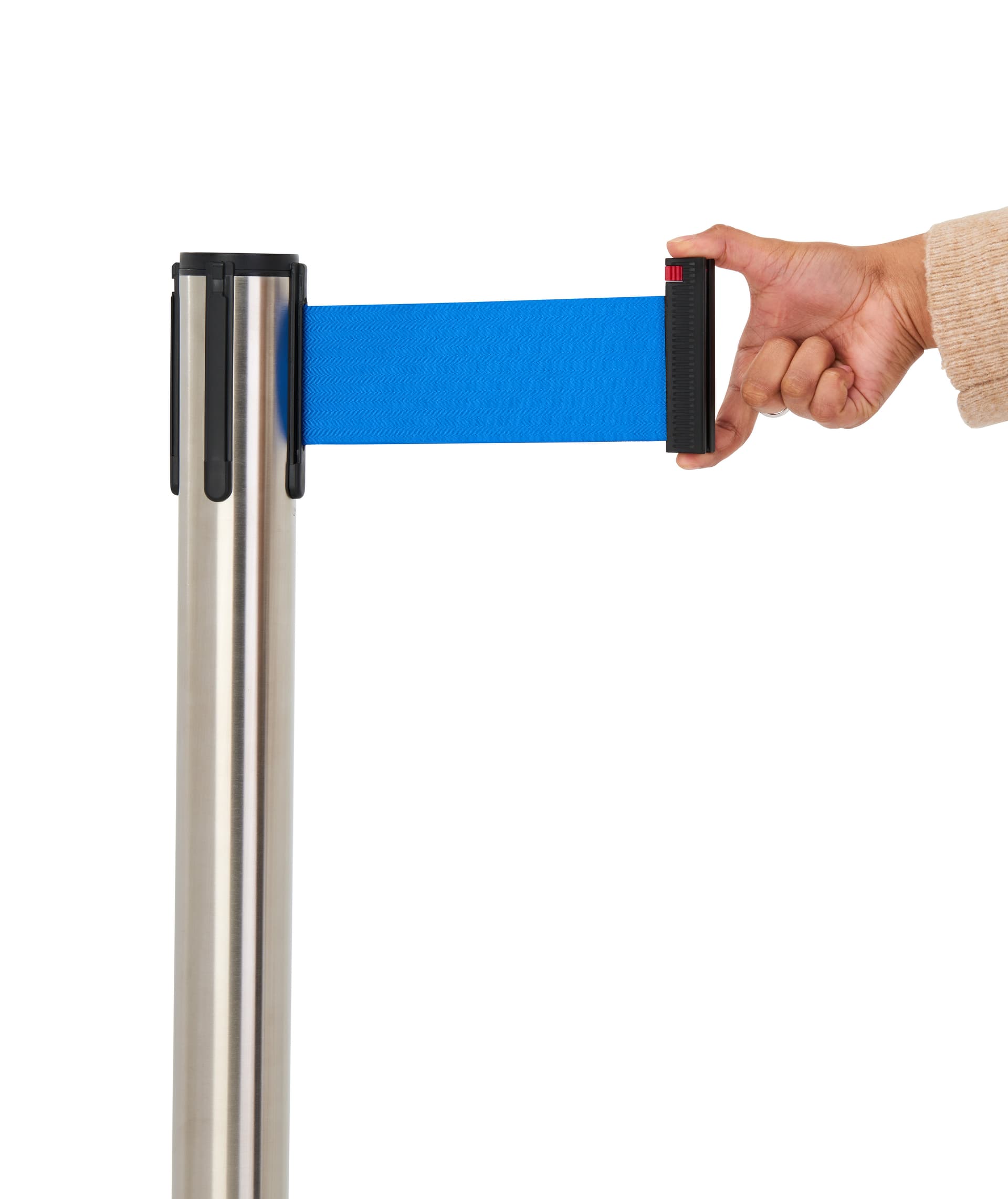 These retractable belt stanchions have multiple colorways 