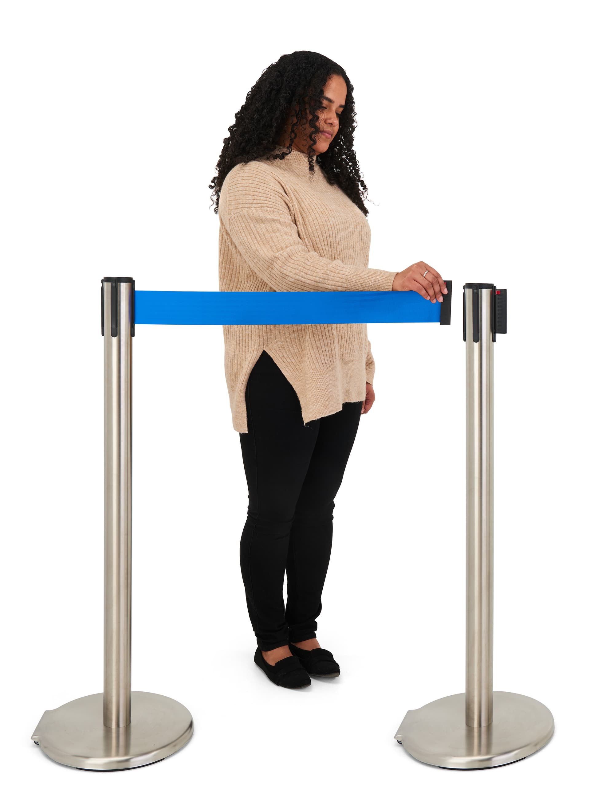 These retractable belt stanchions can be configured many ways