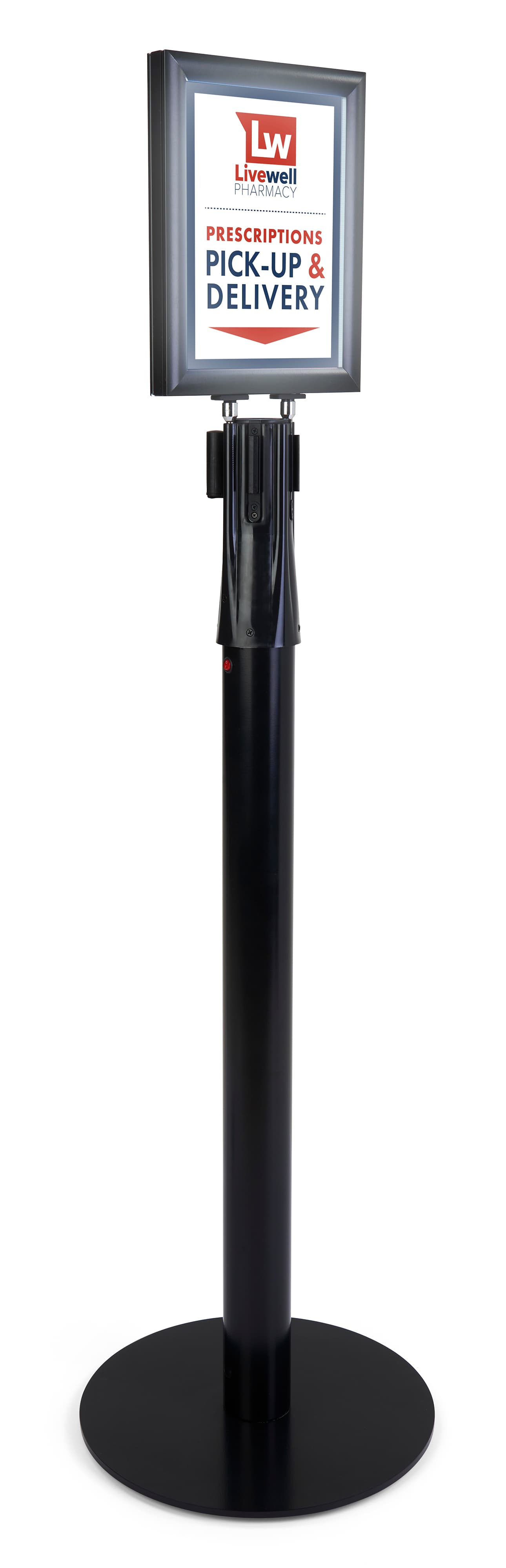 Black stanchion with LED sign holder