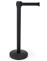 Retractable barrier stanchion with 2 inch wide belt