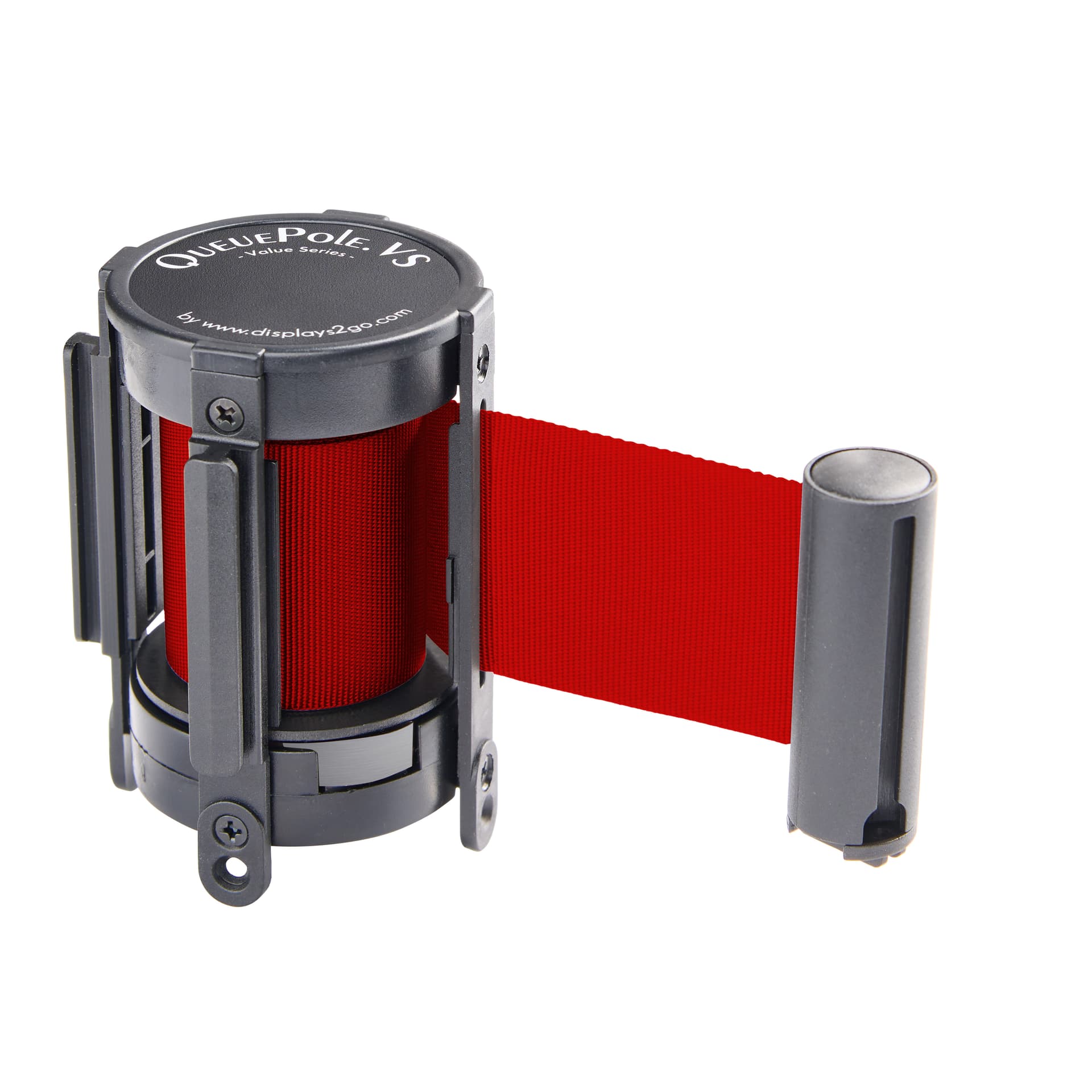 Red retractable belt barrier made for indoor use