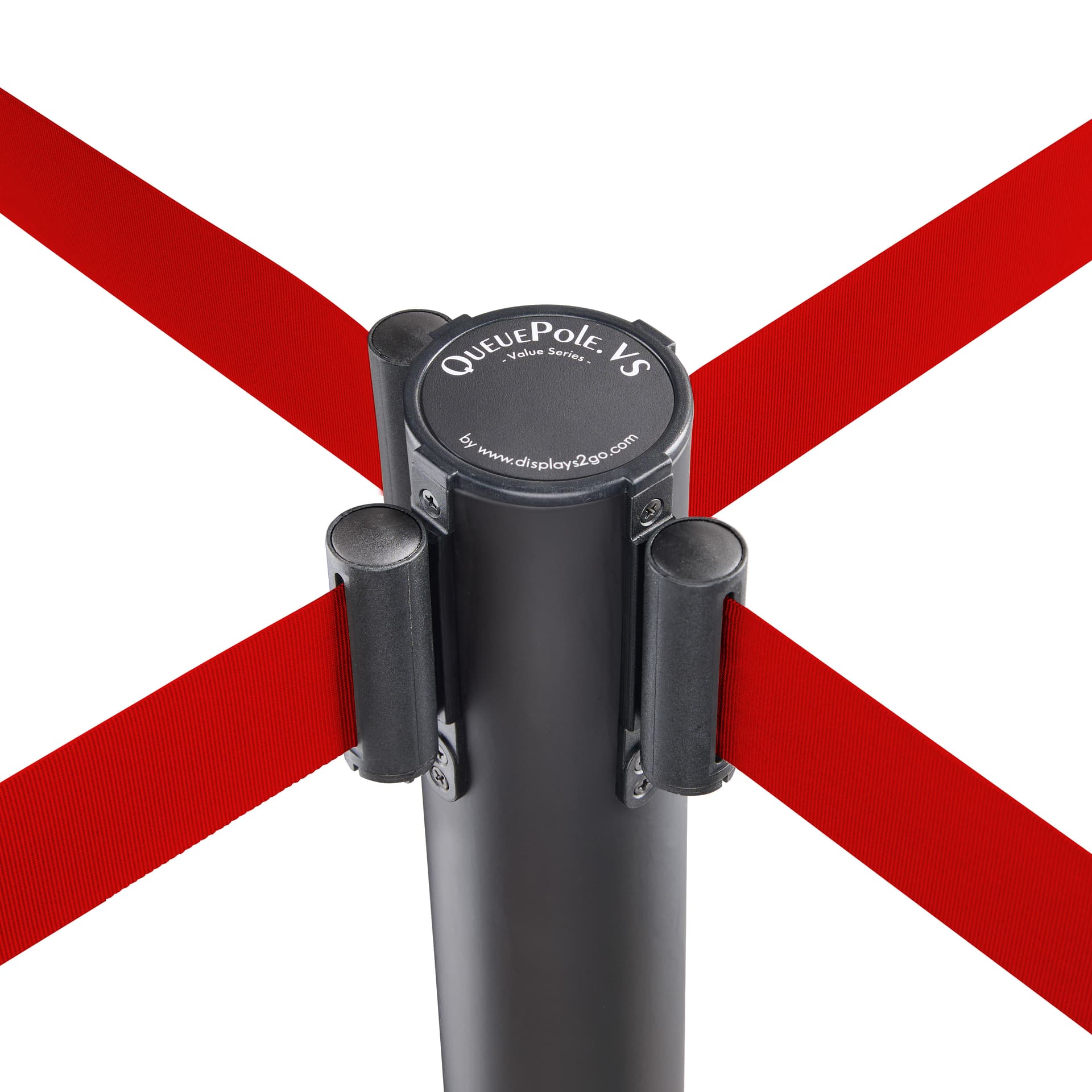 Red retractable belt barrier is a part of the queue pole value series