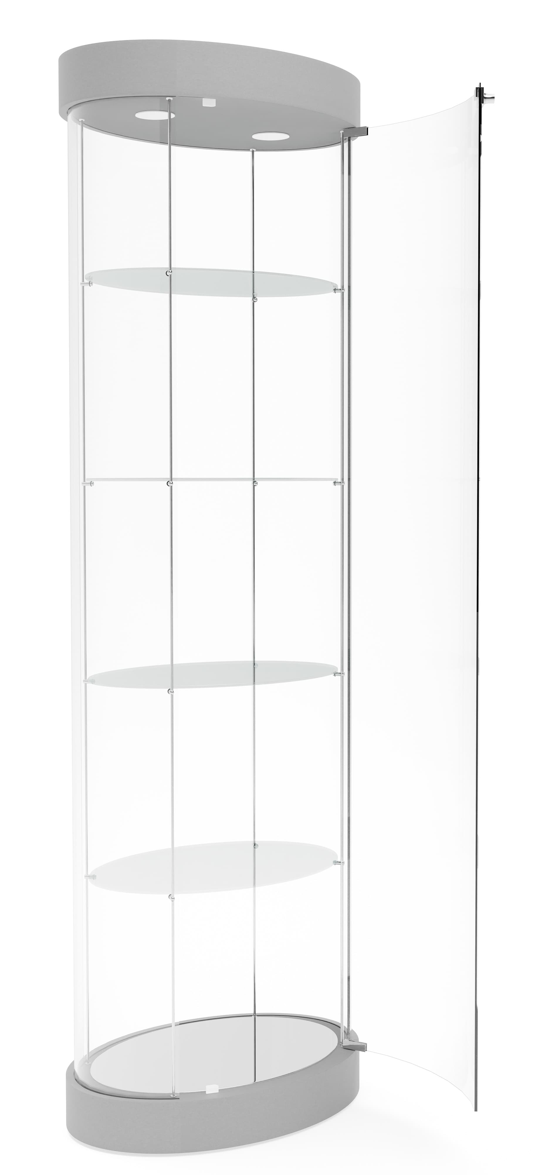 Round display case with hinged door