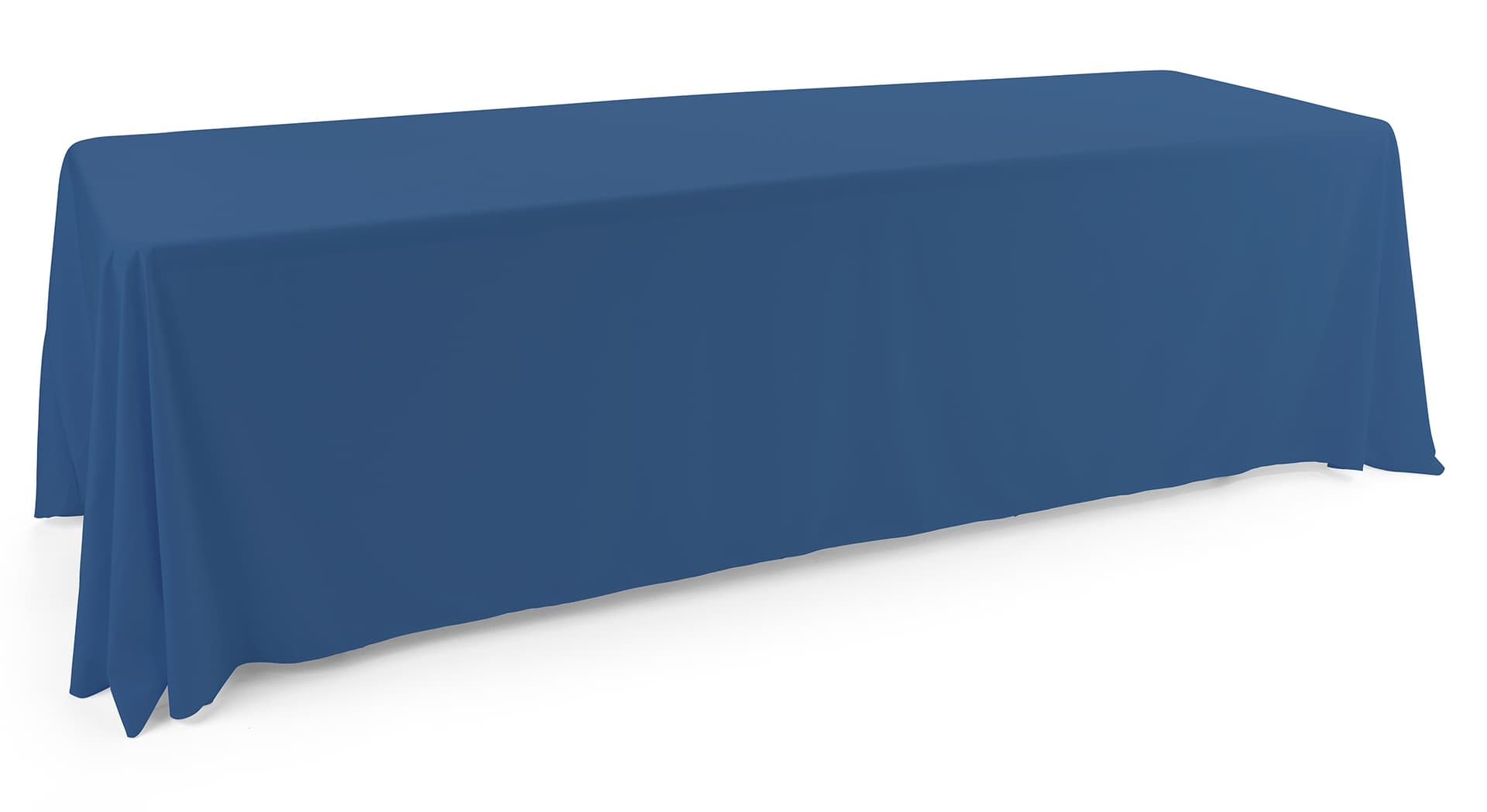 Dark blue polyester table cover with draping display 