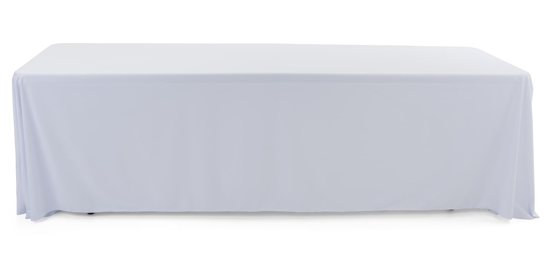 White polyester table cover with overlock stitching 