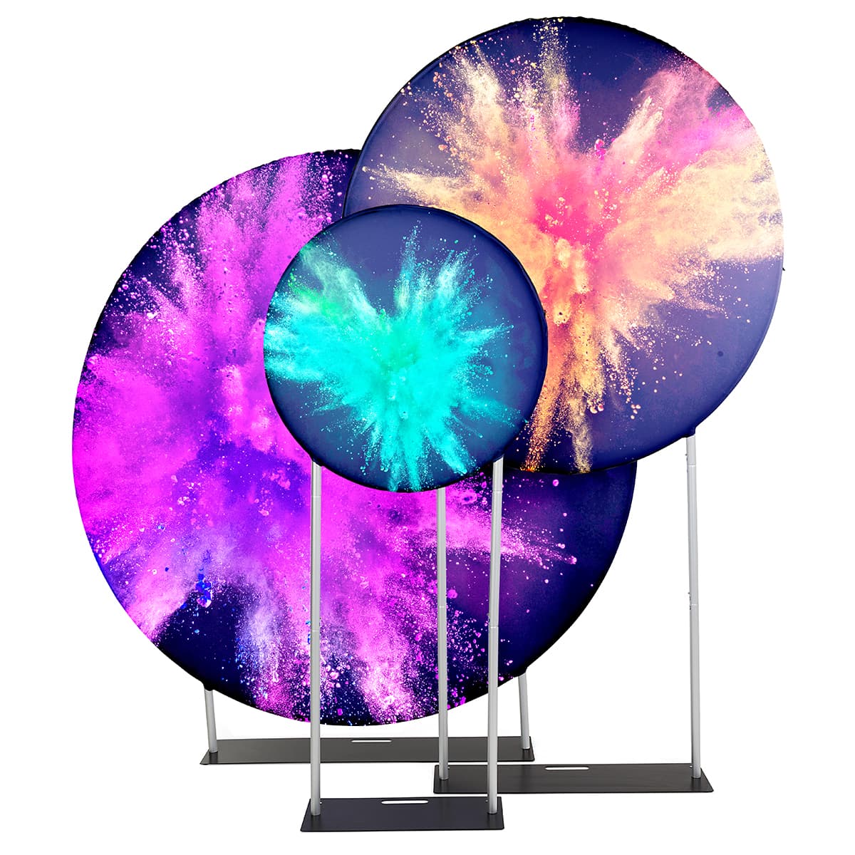 Custom printed 7ft EZ extend circle backdrop with black canvas travel bag 