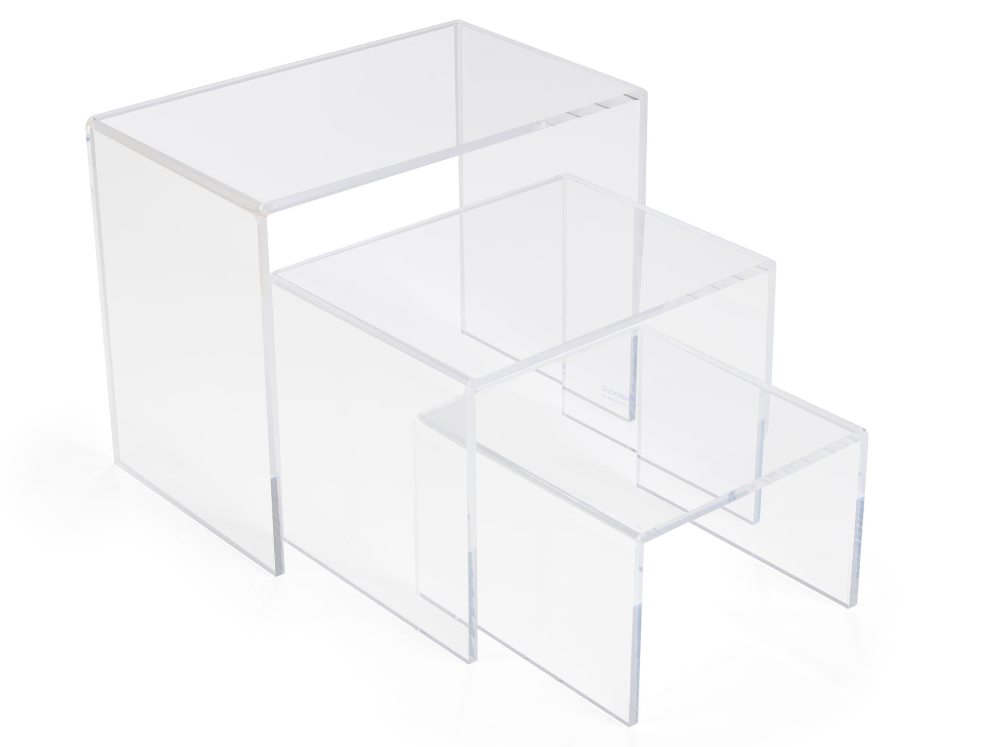 Recycled lucite risers with stacking features