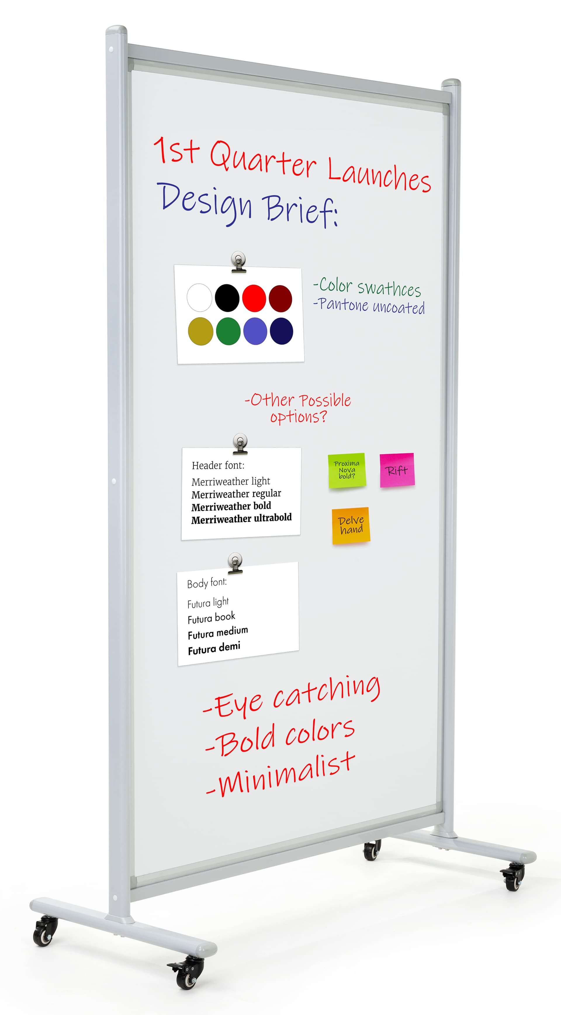 Portrait orientation dry erase rolling room divider 
