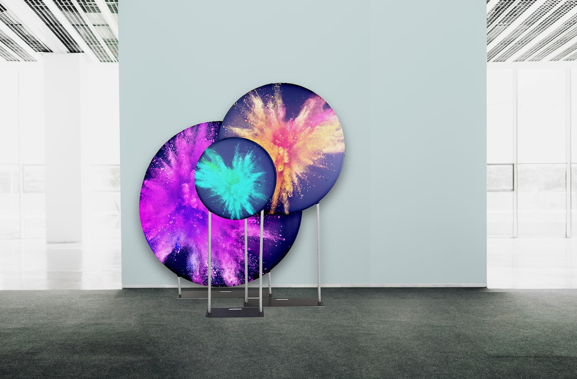 Custom printed 7ft EZ extend circle backdrop with dye sublimation printing