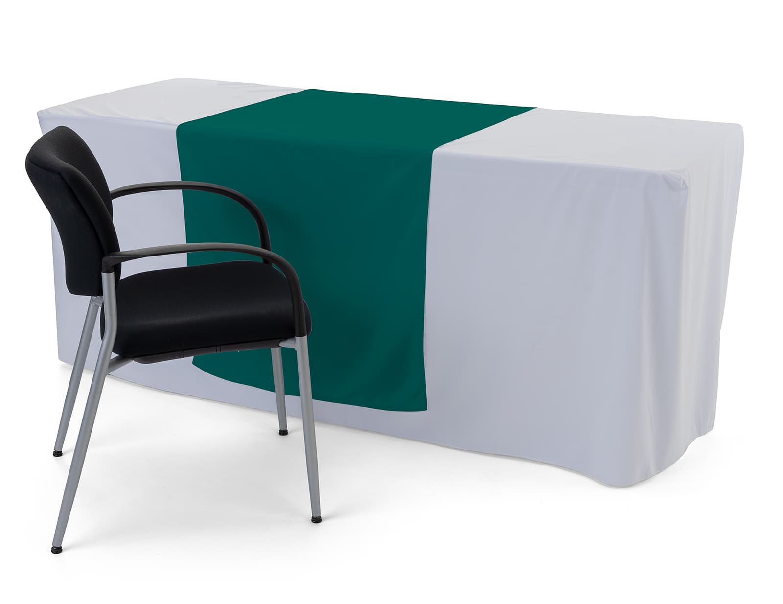 Green table runner with hemmed edge