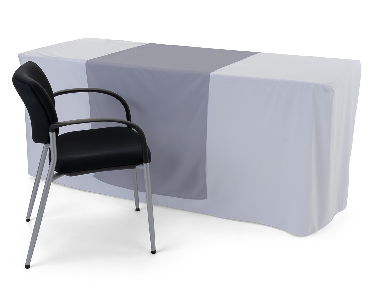 Gray table runner with stitched hem