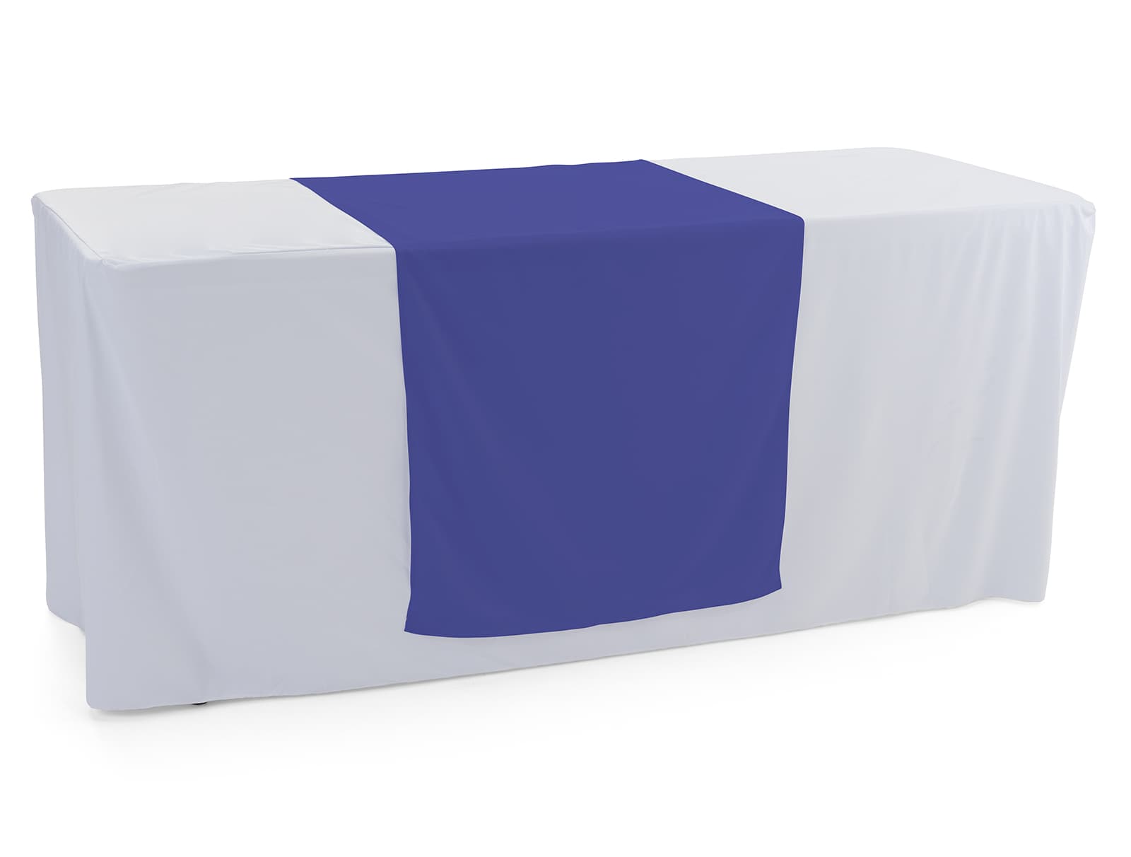 Blue table runner with flame retardant treatment