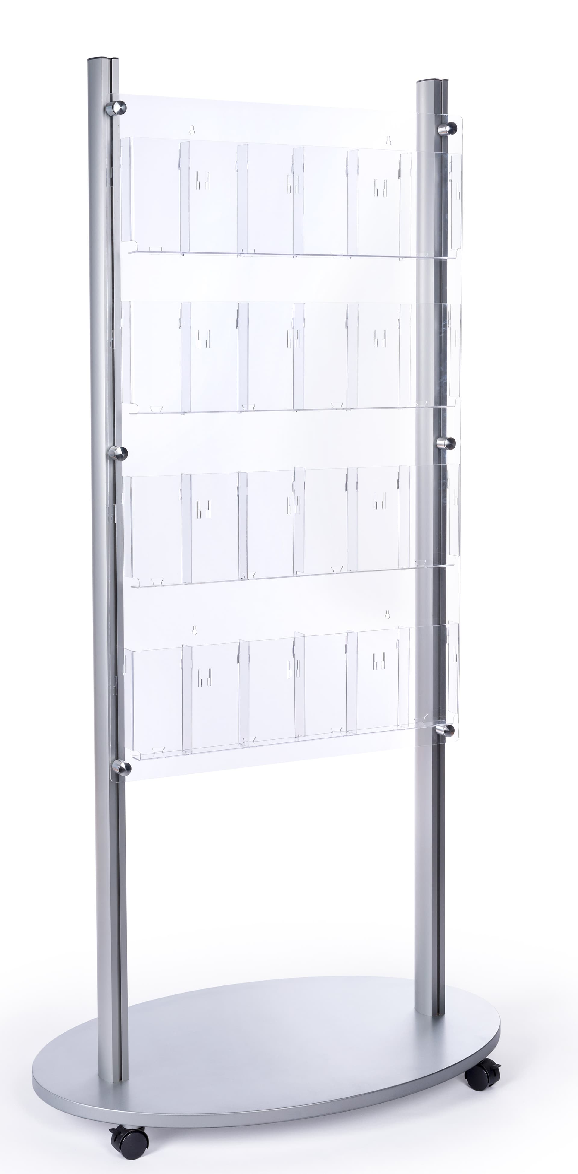 Adjustable 4-tier floor magazine stand with silver base