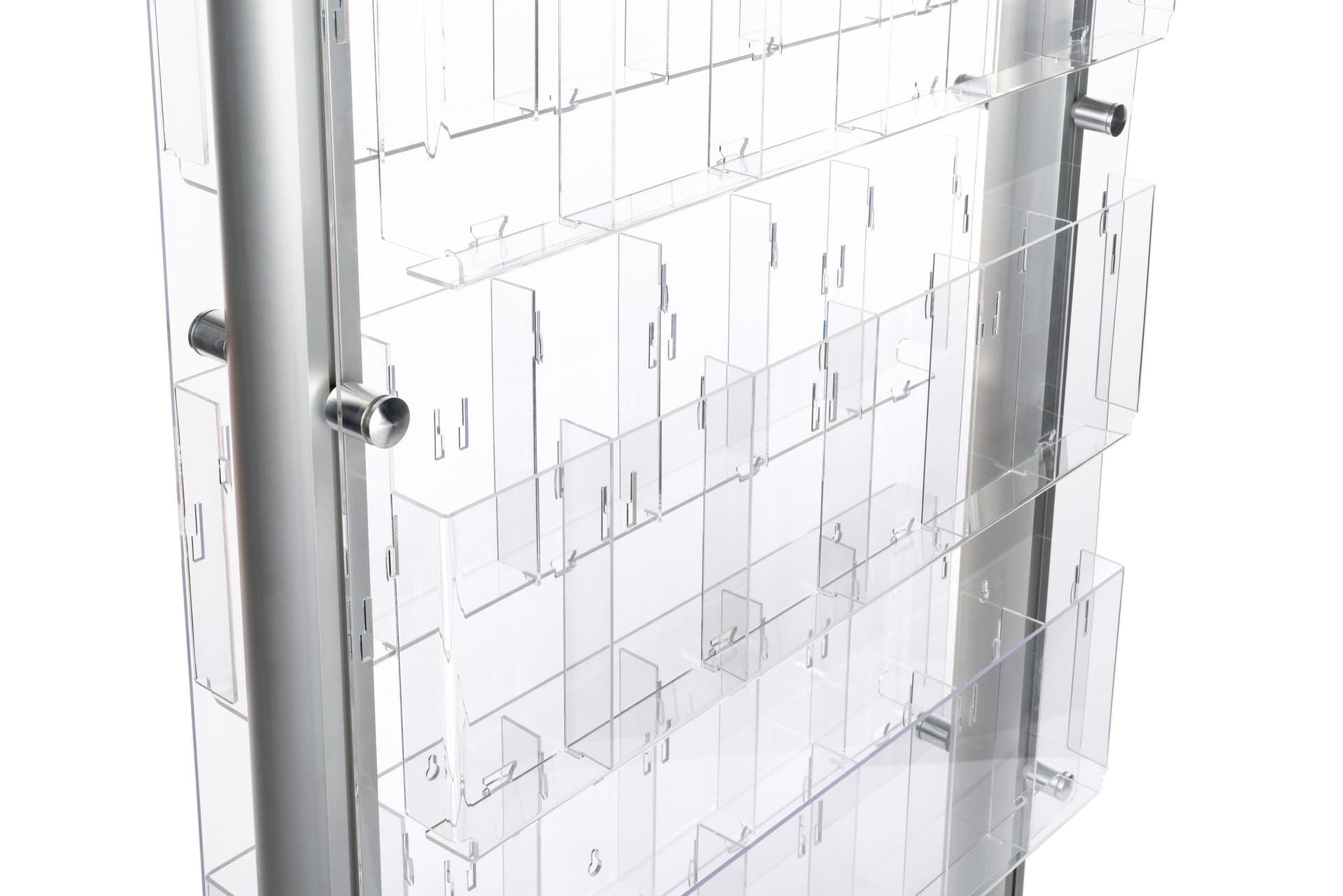 Adjustable acrylic floor brochure display stand with flexible layout