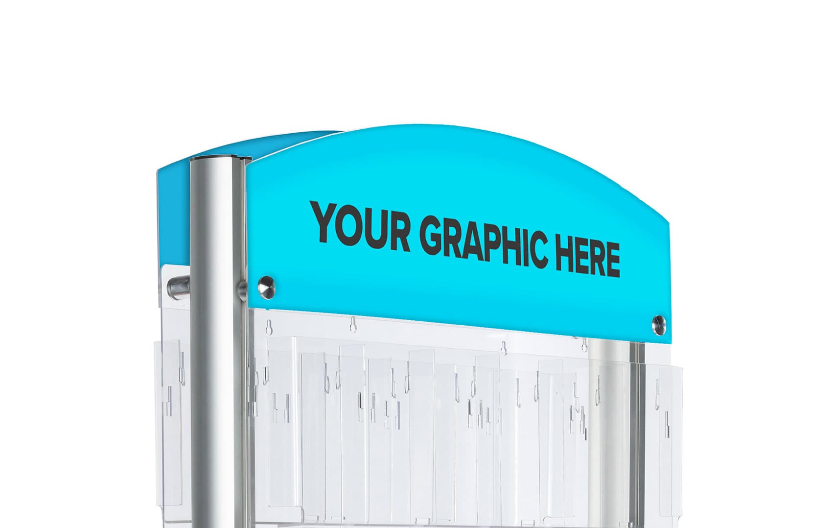 Acrylic double-sided custom header for rp12 floor stands