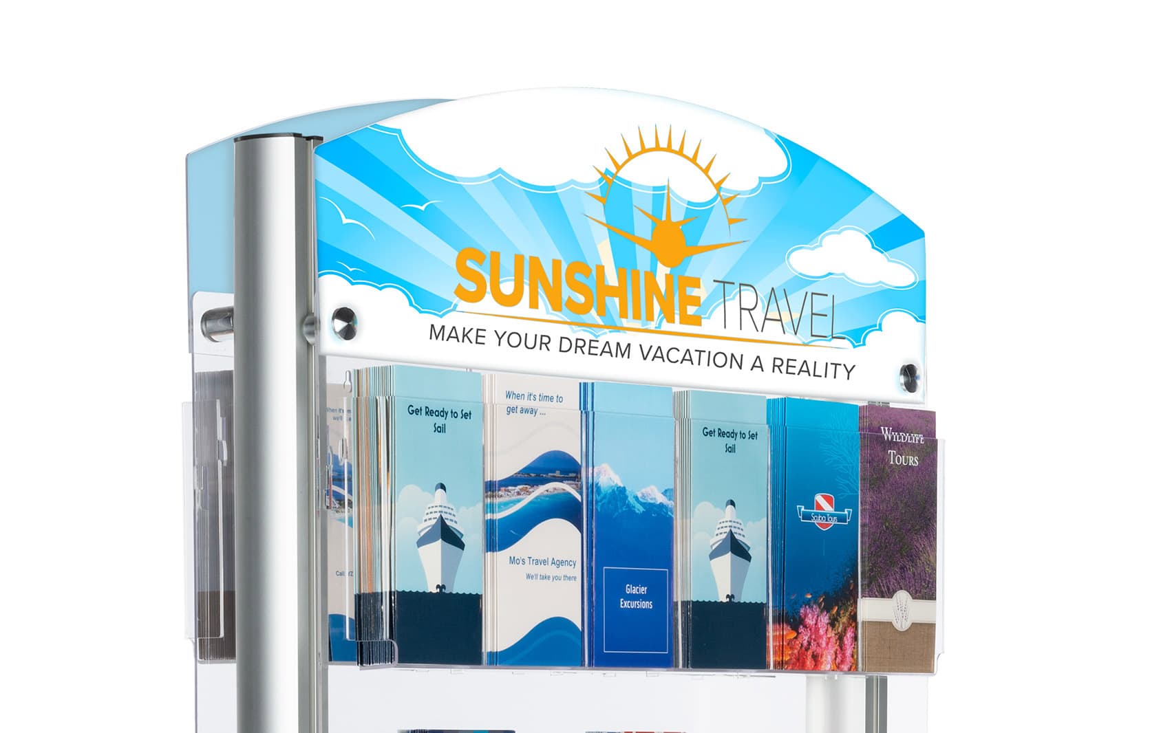 Acrylic double-sided custom header for RP12 floor stands