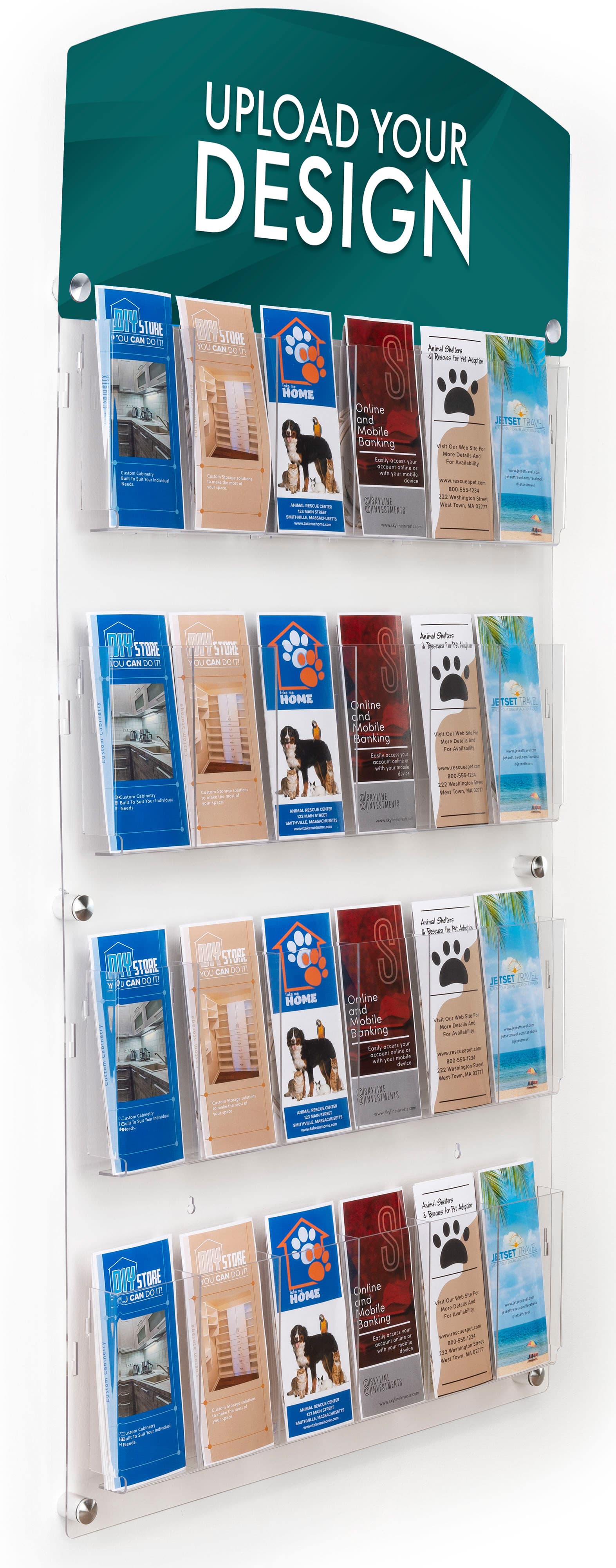 Custom display sign header for acrylic literature holders wall mounted display