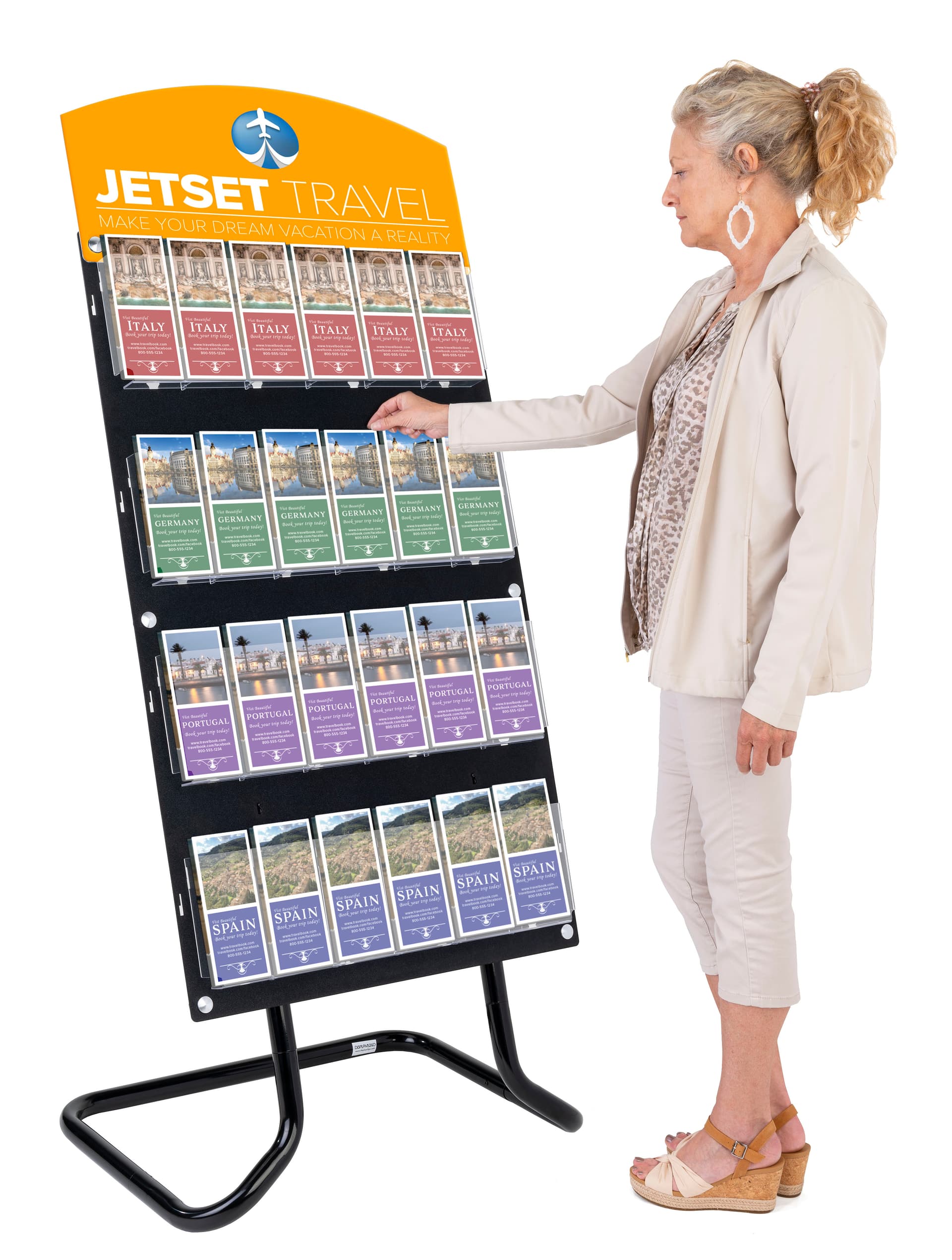 Custom display sign header for acrylic literature holders on floor standing display