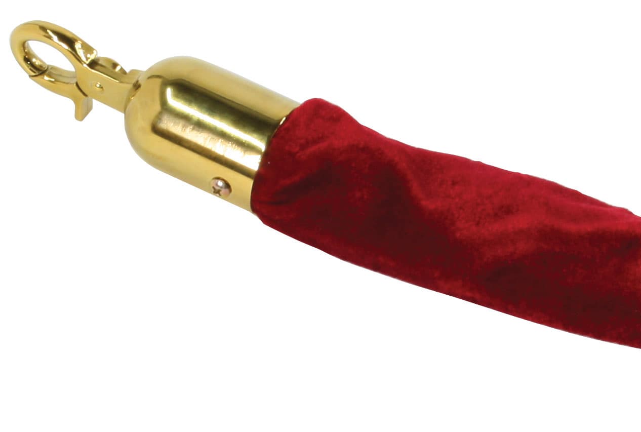 Red rope stanchion event backdrop with velvet finish fabric connectors 