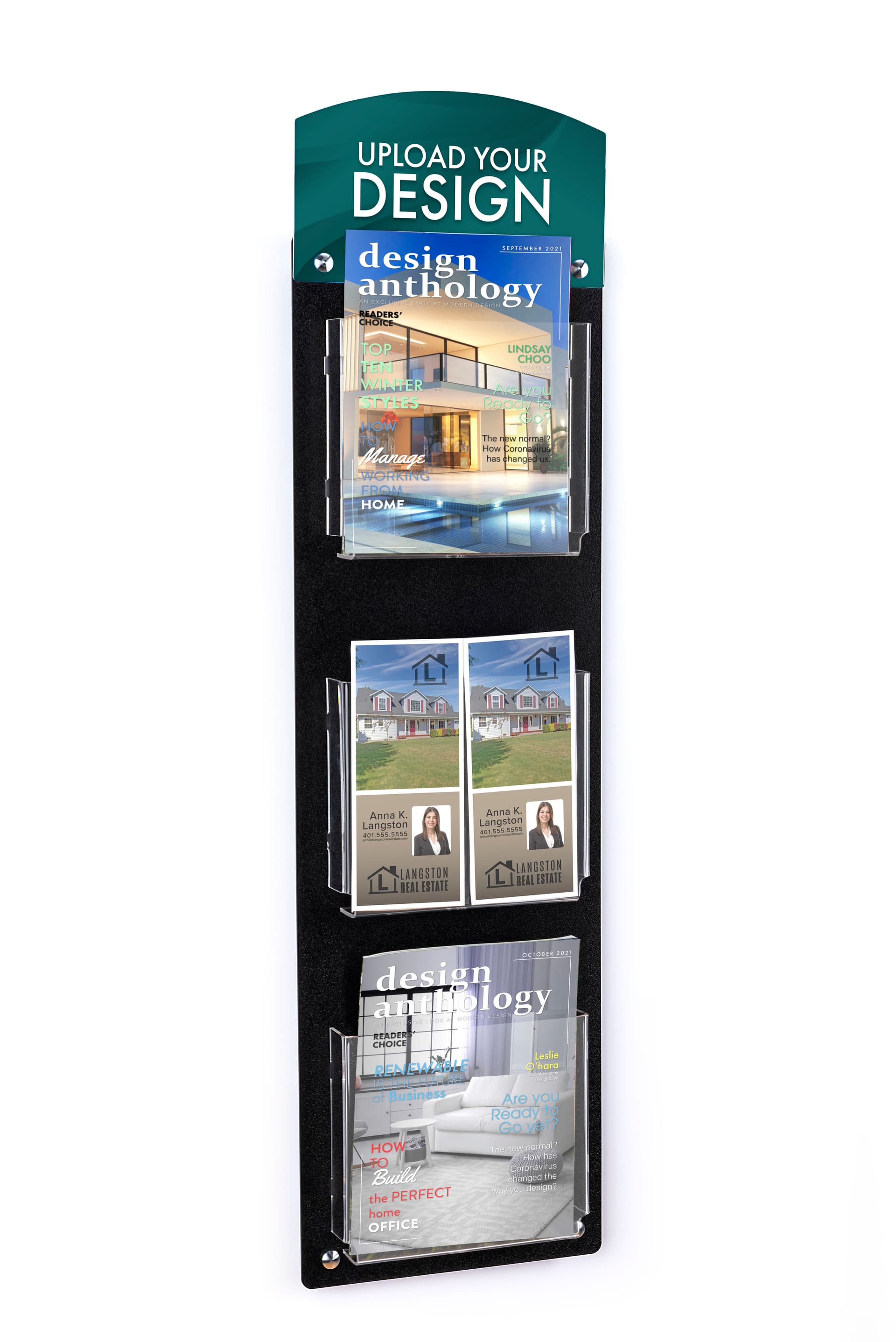 Header graphic with custom printing for 2RP3 series literature holders includes full color options 