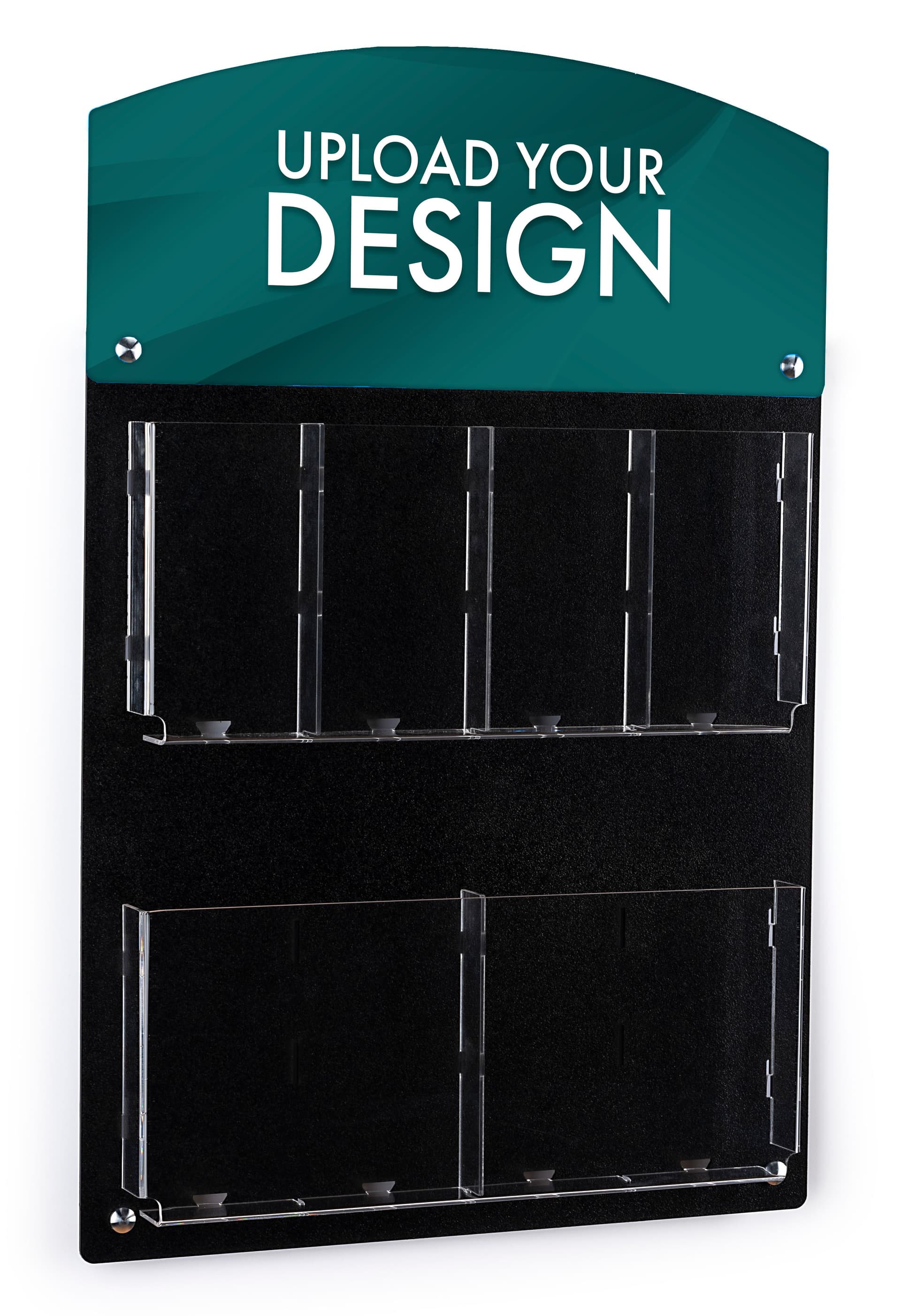 Custom printed header graphic for 2RP4 series literature holders with multi-pocket dividers 