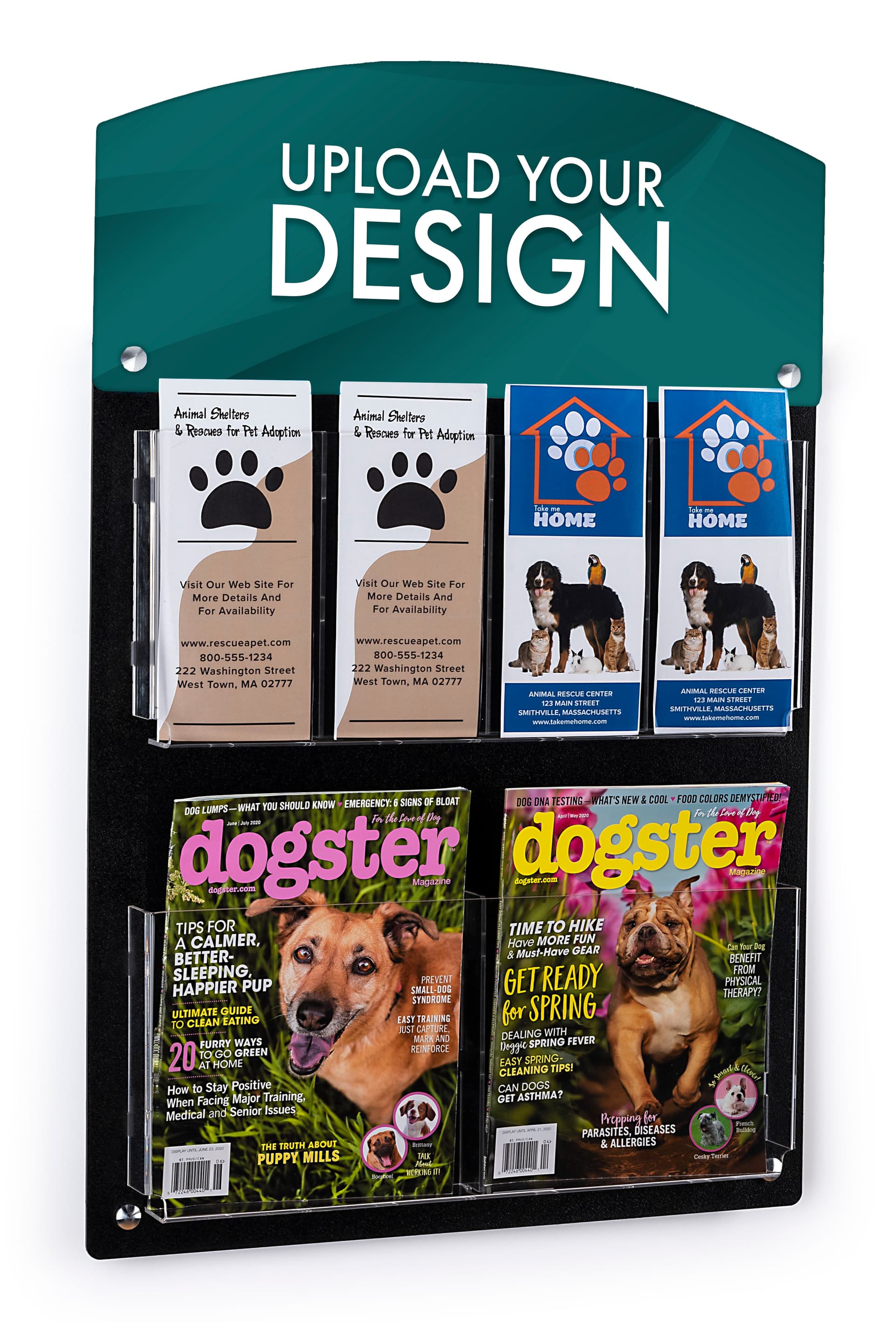 Custom printed header graphic for 2RP4 series literature holders for wall mounted magazine rack