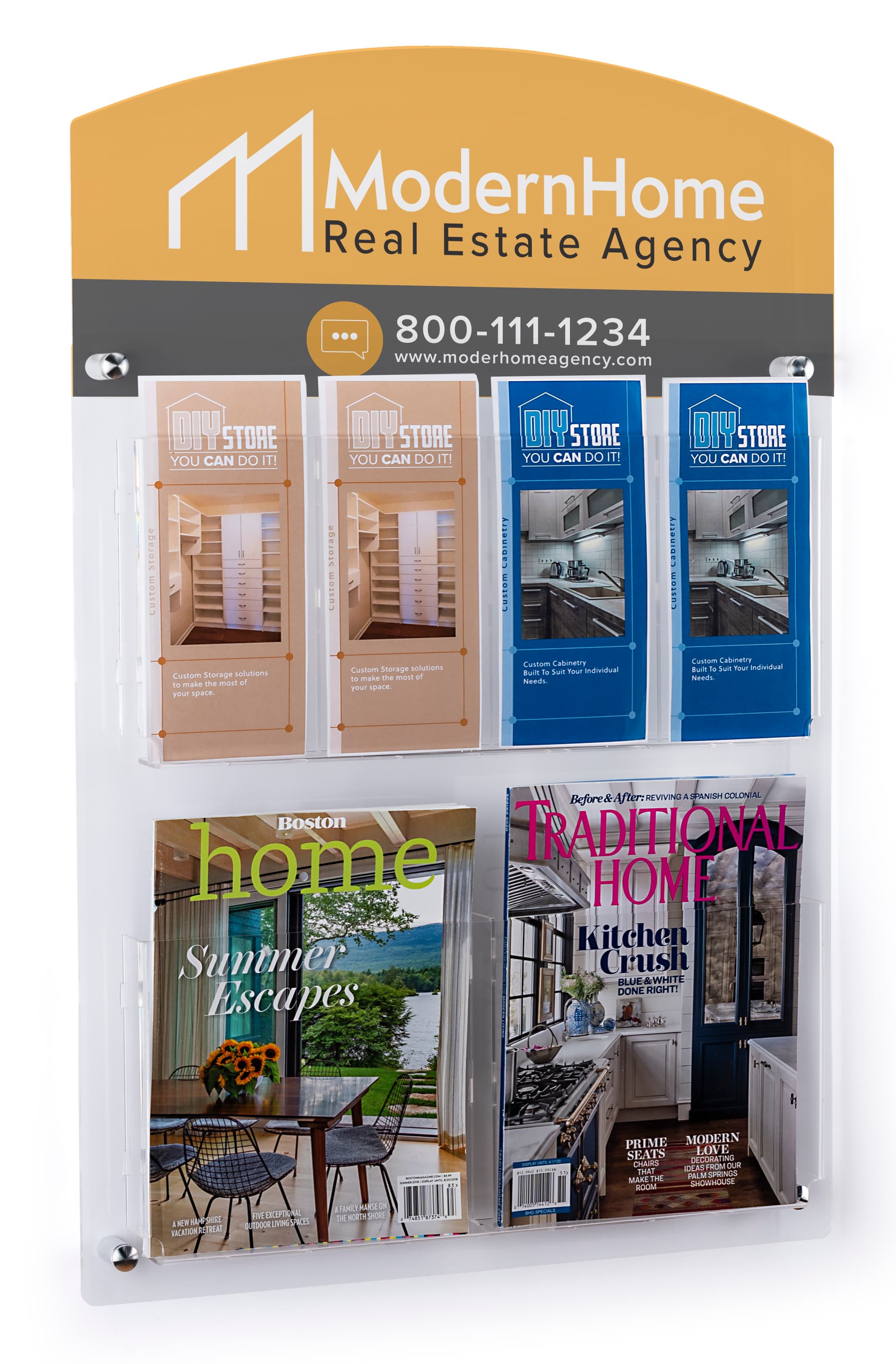 Custom printed header graphic for 2RP4 series literature holders can easily be attached 