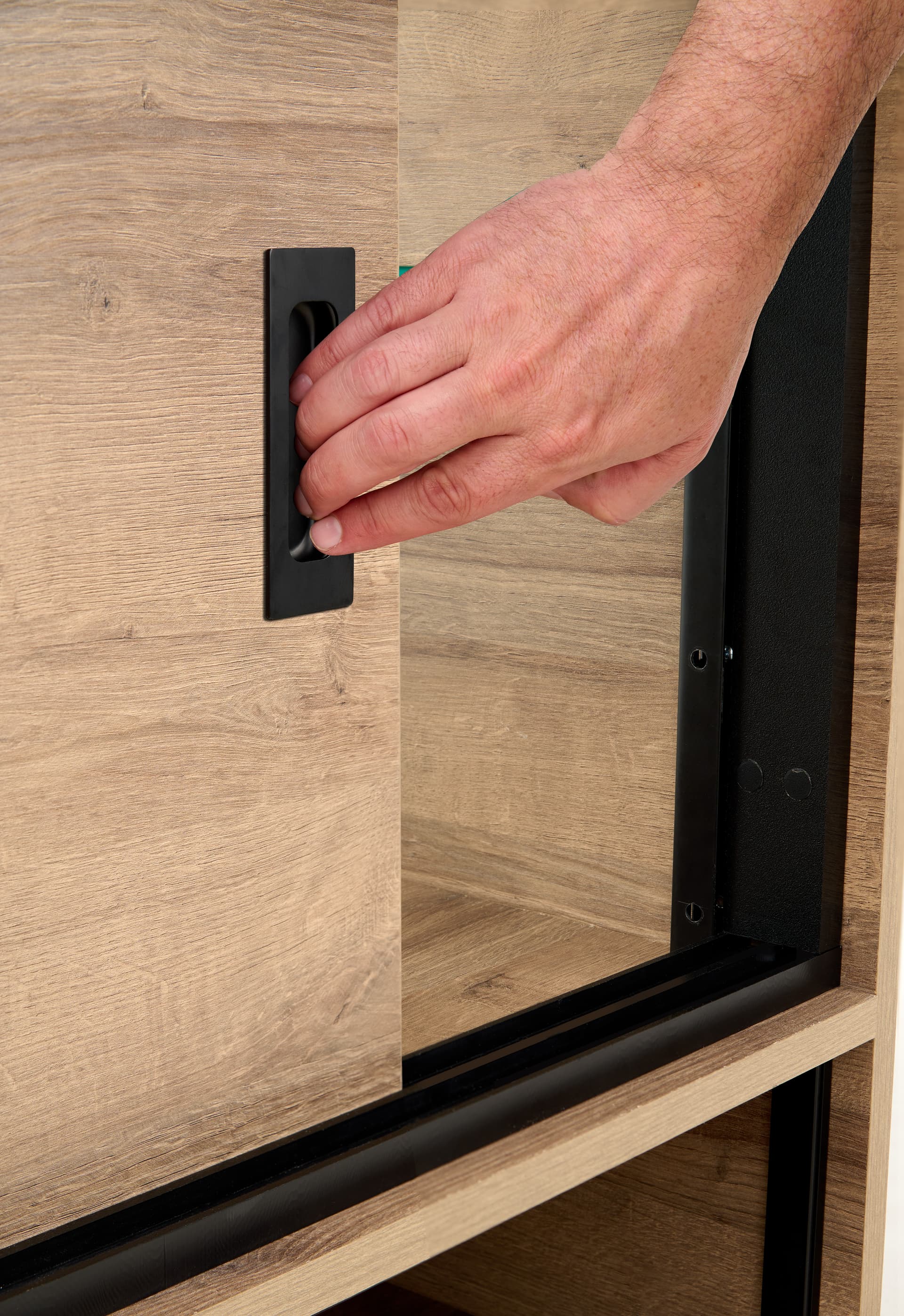 Wooden display showcase with sliding door