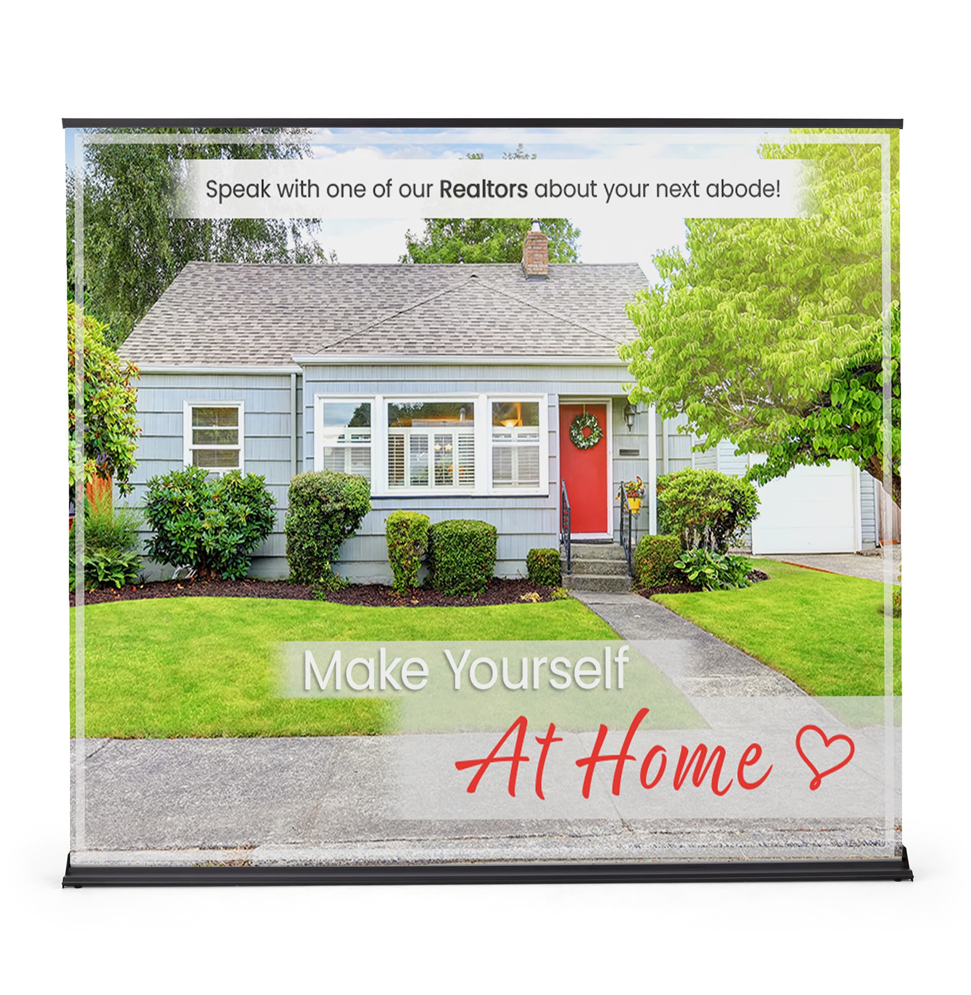 8’W custom printed pull-up backdrop with dye sublimation printing