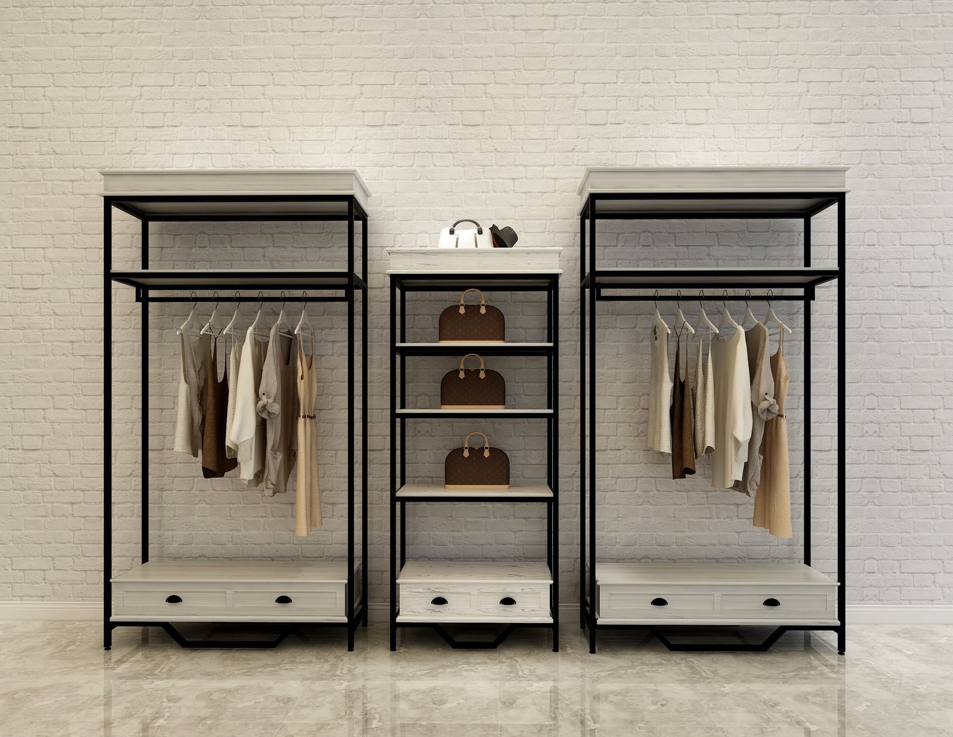 Farmhouse industrial clothing rack has great coordinating pieces